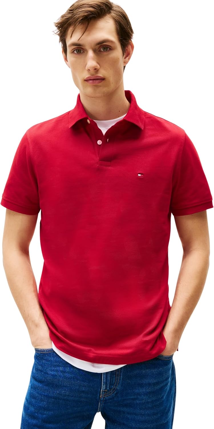 Detalle de Tommy Hilfiger Herren Poloshirt Kurzarm 1985 Regular Fit aus Bio-Baumwolle