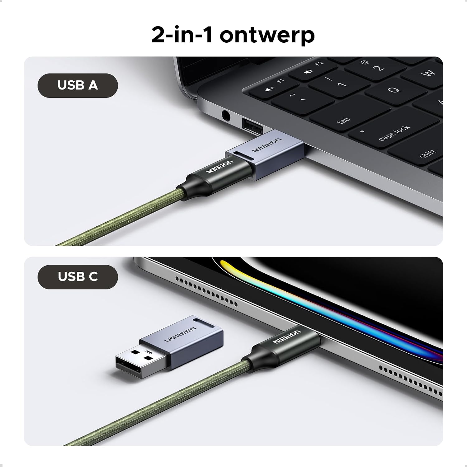 Thumbnail 5 de UGREEN USB-A- en USB-C-kaartlezer met opbergbox voor SD- en microSD-kaarten