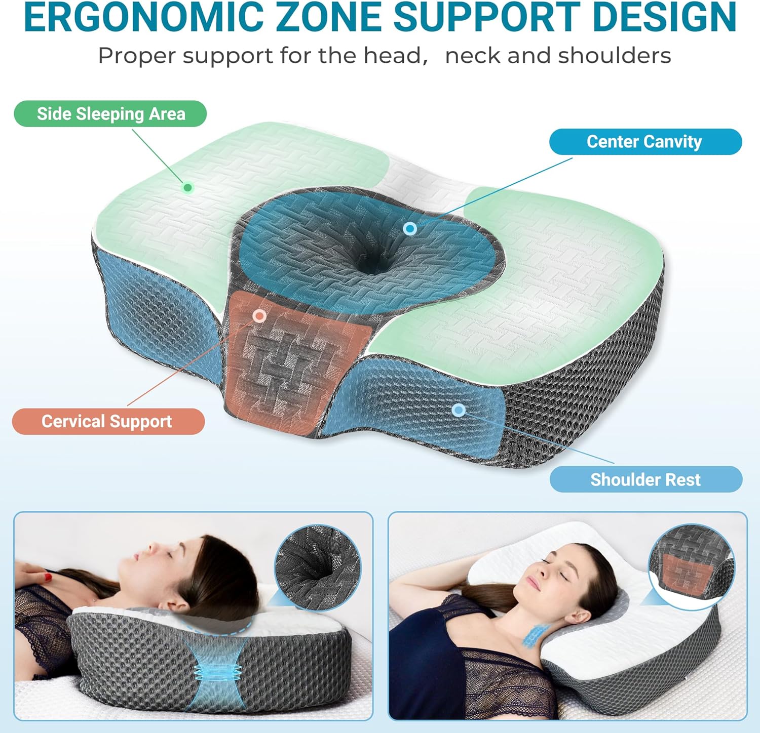 Detalle de Elviros Cervical Memory Foam Neck Pillow 4‑Height
