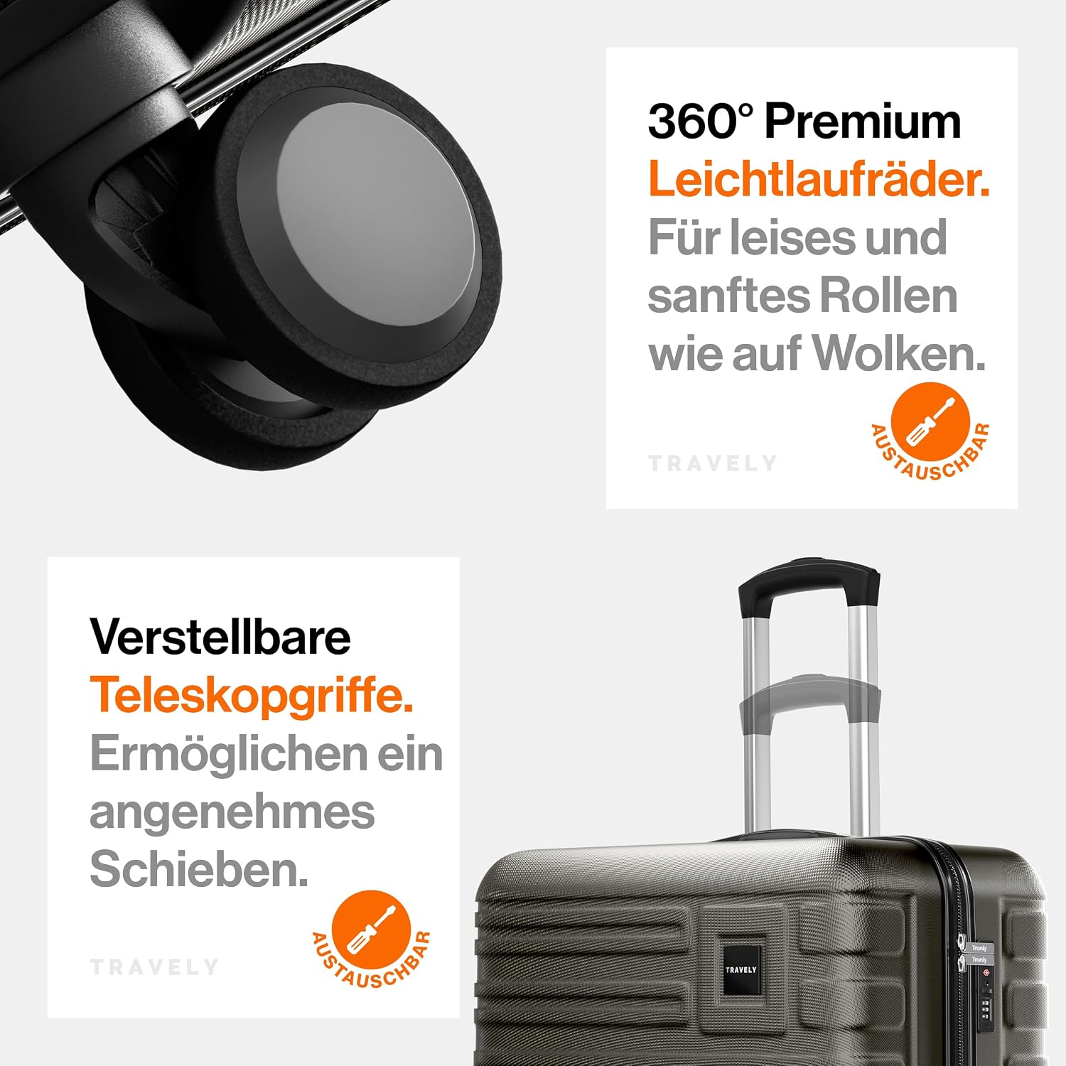 Thumbnail 4 de Travely Polycarbonat Koffer-Set 77 cm, 67 cm & Handgepäck (3er Set) mit TSA-Schloss