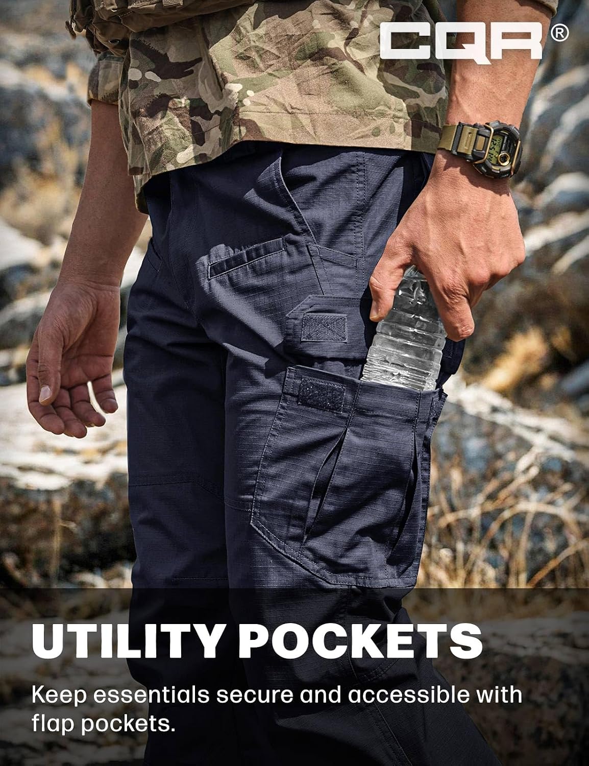 Detalle 2 de CQR TLP117 Men's Tactical Pants, Water-Resistant Ripstop Cargo Design