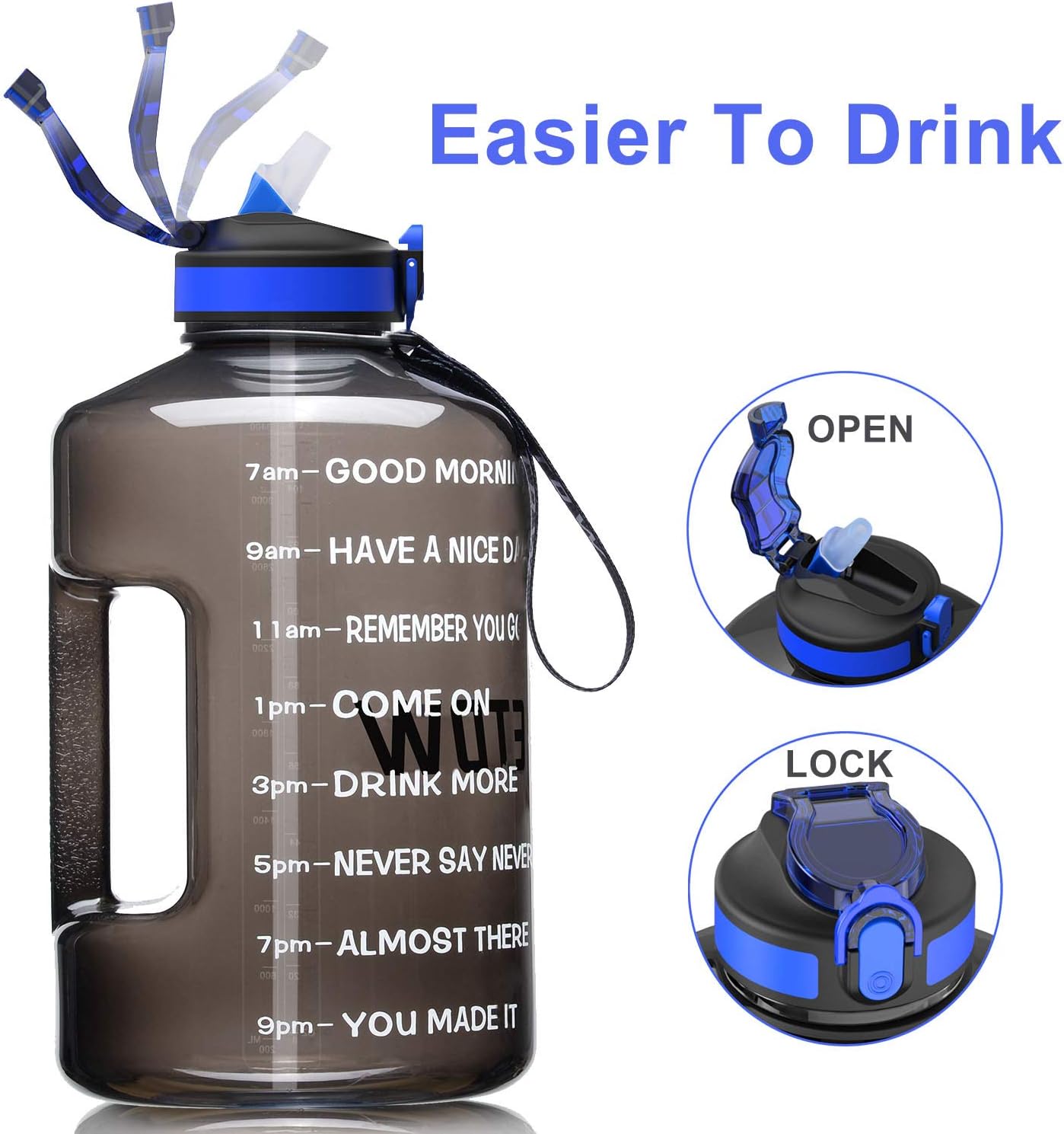 Detalle de ETDW Large Sports Water Bottle with Straw, Time Markers and Locking Lid