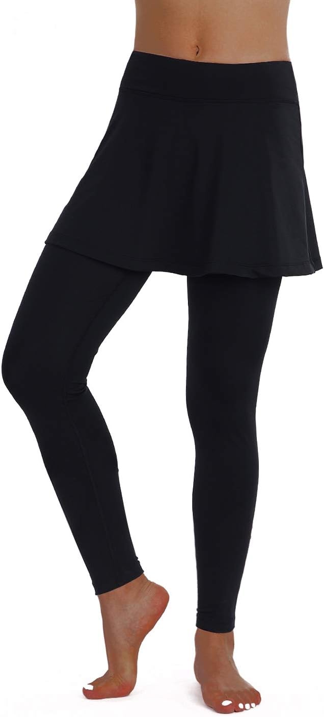 Detalle 2 de ANIVIVO Skirted Legging for Women with Skirt & Pockets – Black yoga, tennis, and fitness leggings
