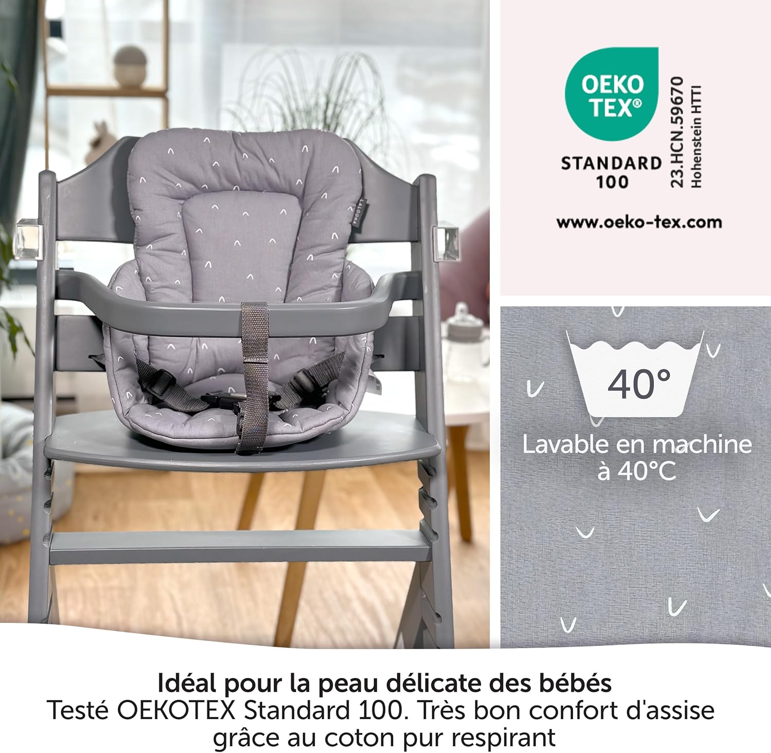 Thumbnail 4 de LaLoona réducteur pour chaise haute bébé Bebeconfort Timba (coussin d’assise moelleux) gris certifié OEKO-TEX