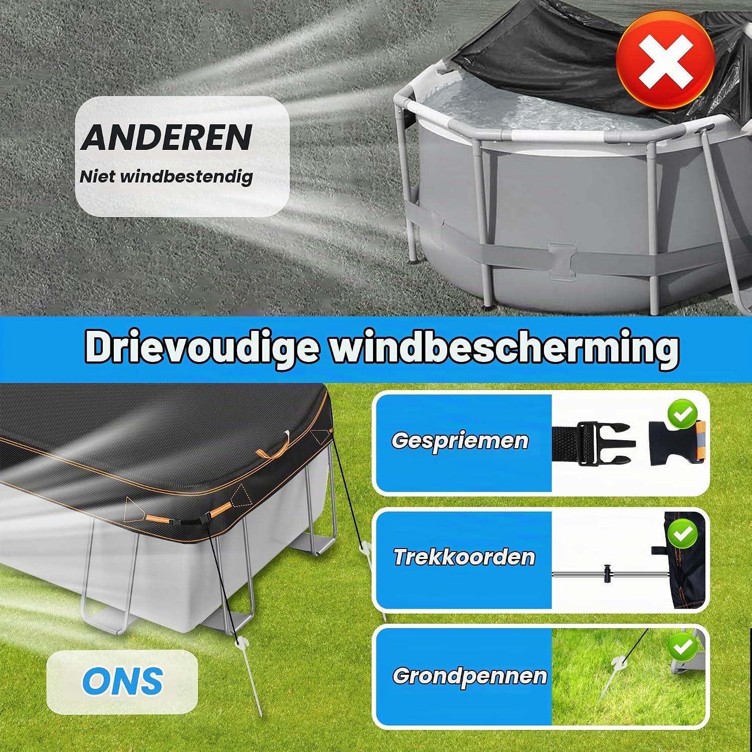 Detalle 2 de Neuradical LFZD-210D-9x18FT zwembadzeil 549 x 274 cm, UV-bestendig