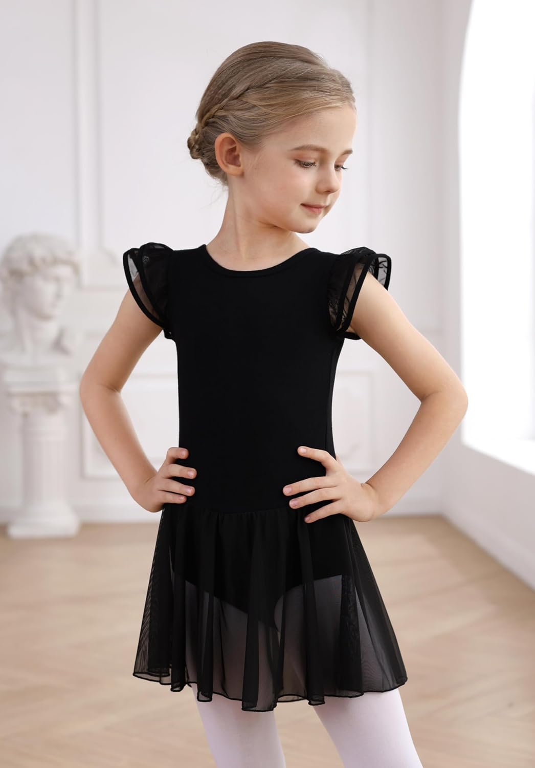 Detalle de MdnMd Girls' Ballet Leotard with Skirt, Cotton-Lycra Blend