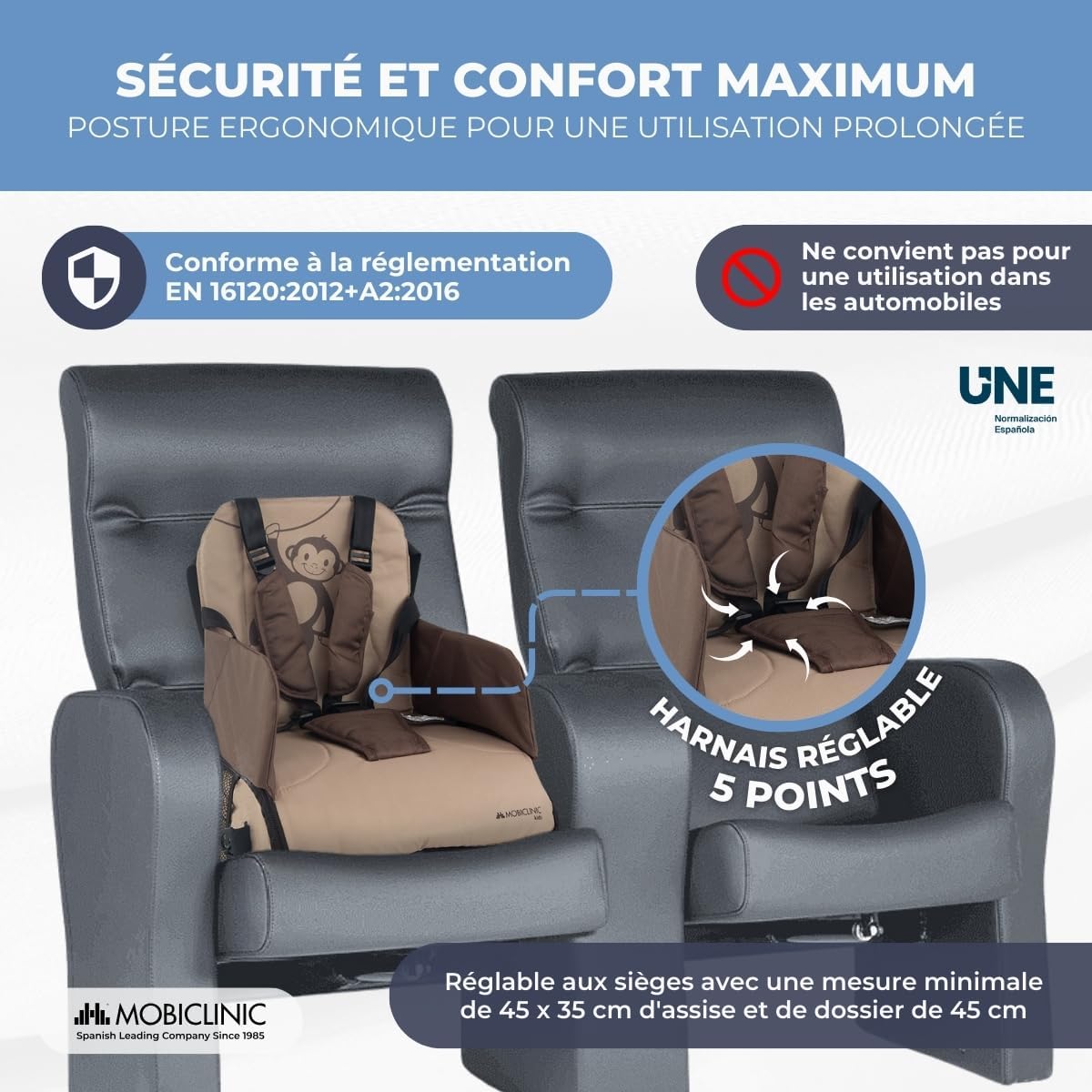 Thumbnail 5 de Mobiclinic Rehausseur Chaise Enfant Pliable avec Compartiments – Gris Monkey (6–36 mois, jusqu’à 15 kg)