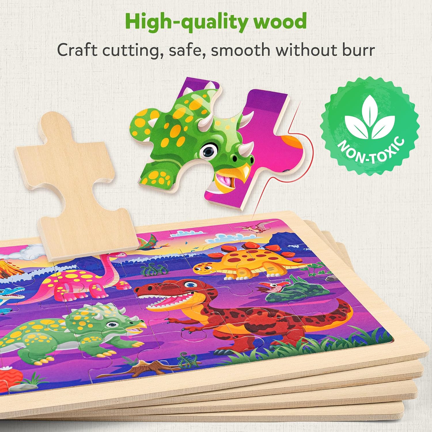 Detalle de SYNARRY Large Wooden Dinosaur Puzzles for Toddlers and Kids 3-6