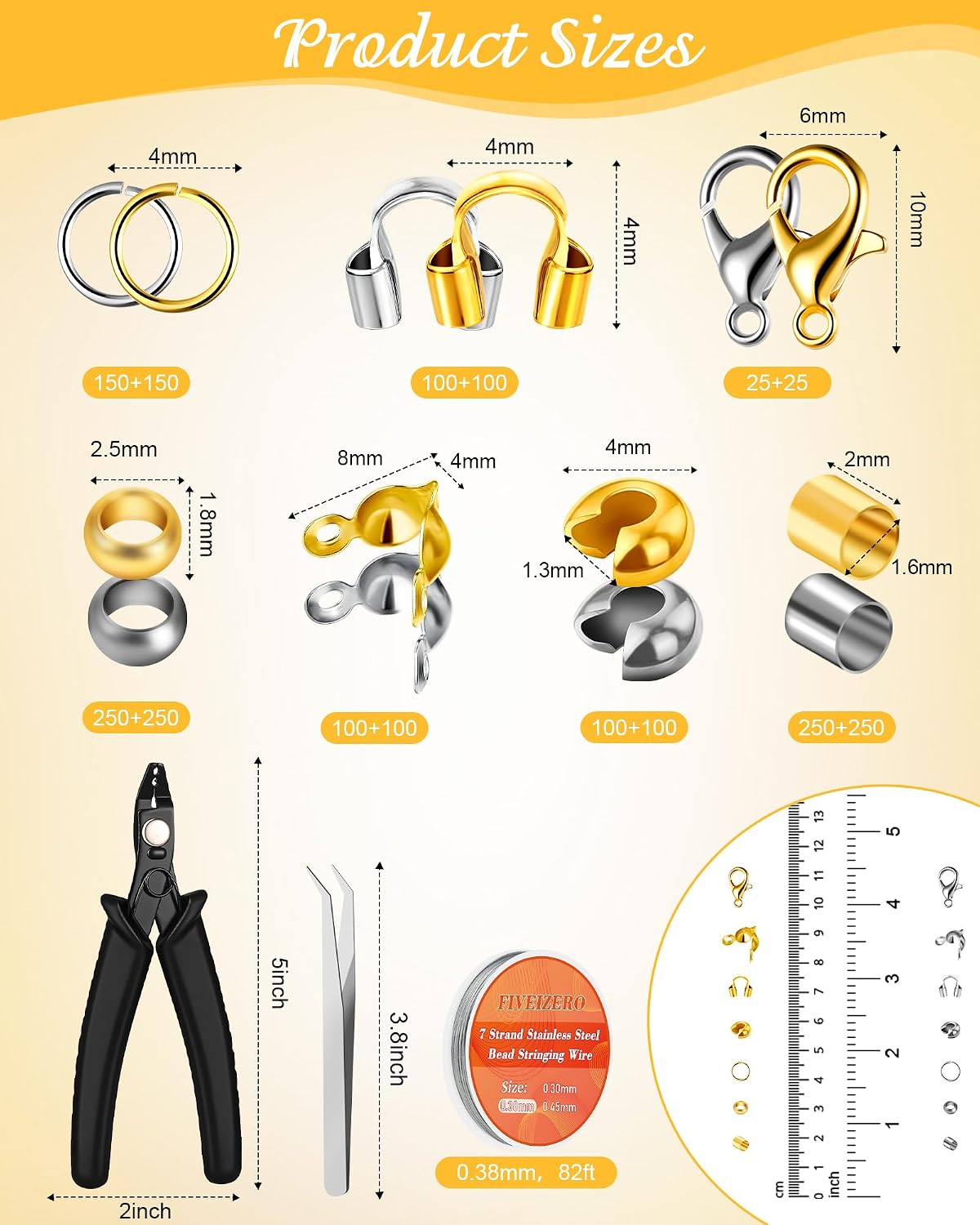 Detalle 2 de FIVEIZERO Crimp Beads Kit Jewelry Making Set with Pliers and Organizer
