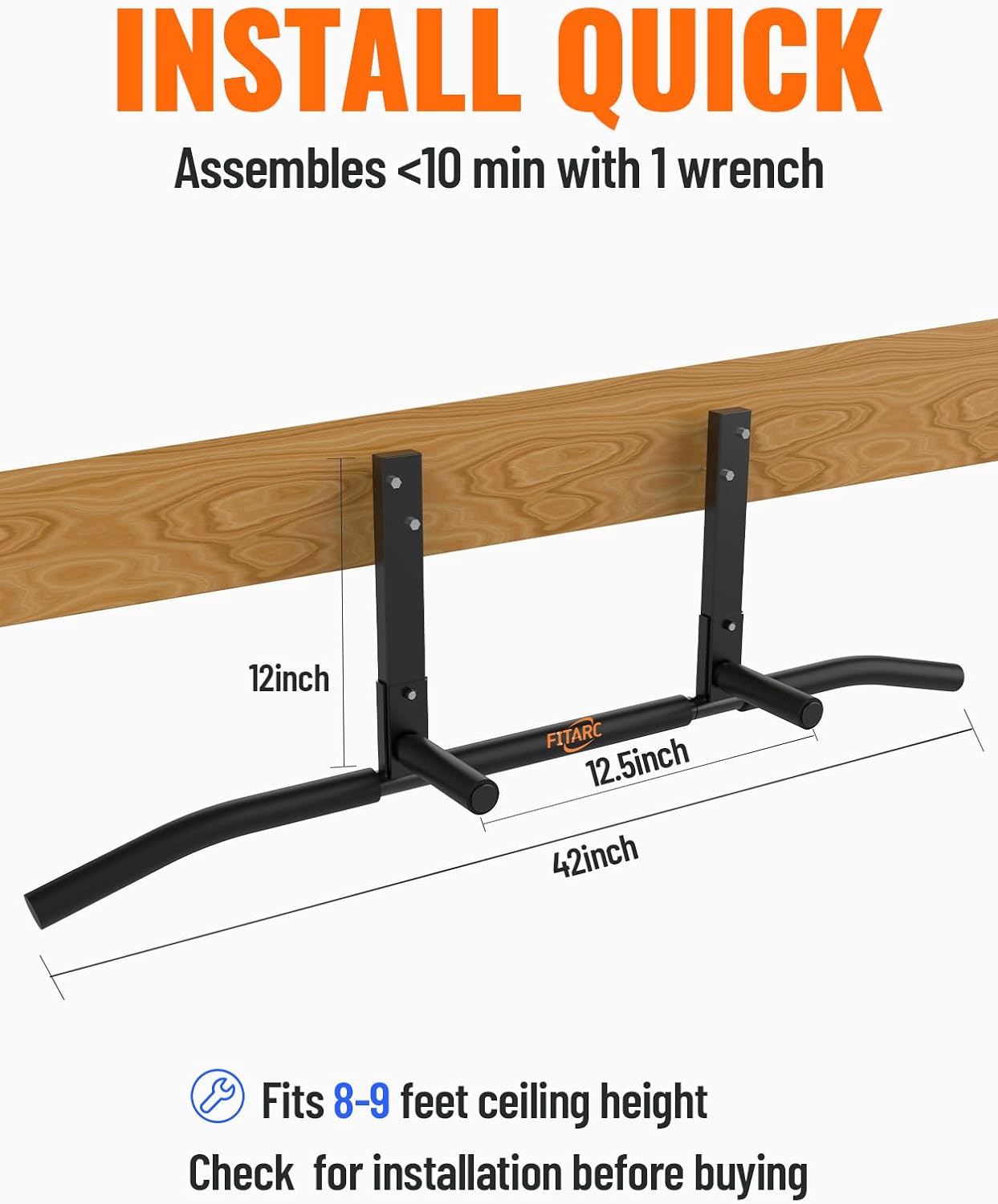 Thumbnail 6 de Fitarc MPUB-1 Joist-Mount Pull-Up Bar with Padded Multi-Grip Handles