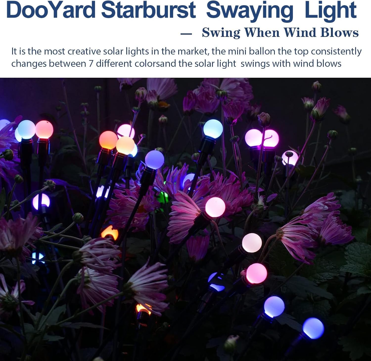 Thumbnail 5 de DooYard Solar Garden Lights 4 Pack: Starburst Swaying RGB Outdoor Lights
