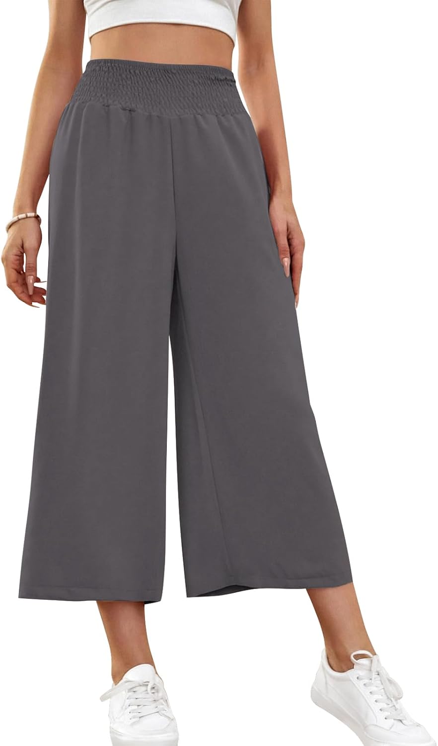 Detalle de HMIYA Damen 3/4 Culotte Hose – Leichte Weites Bein Sommerhose