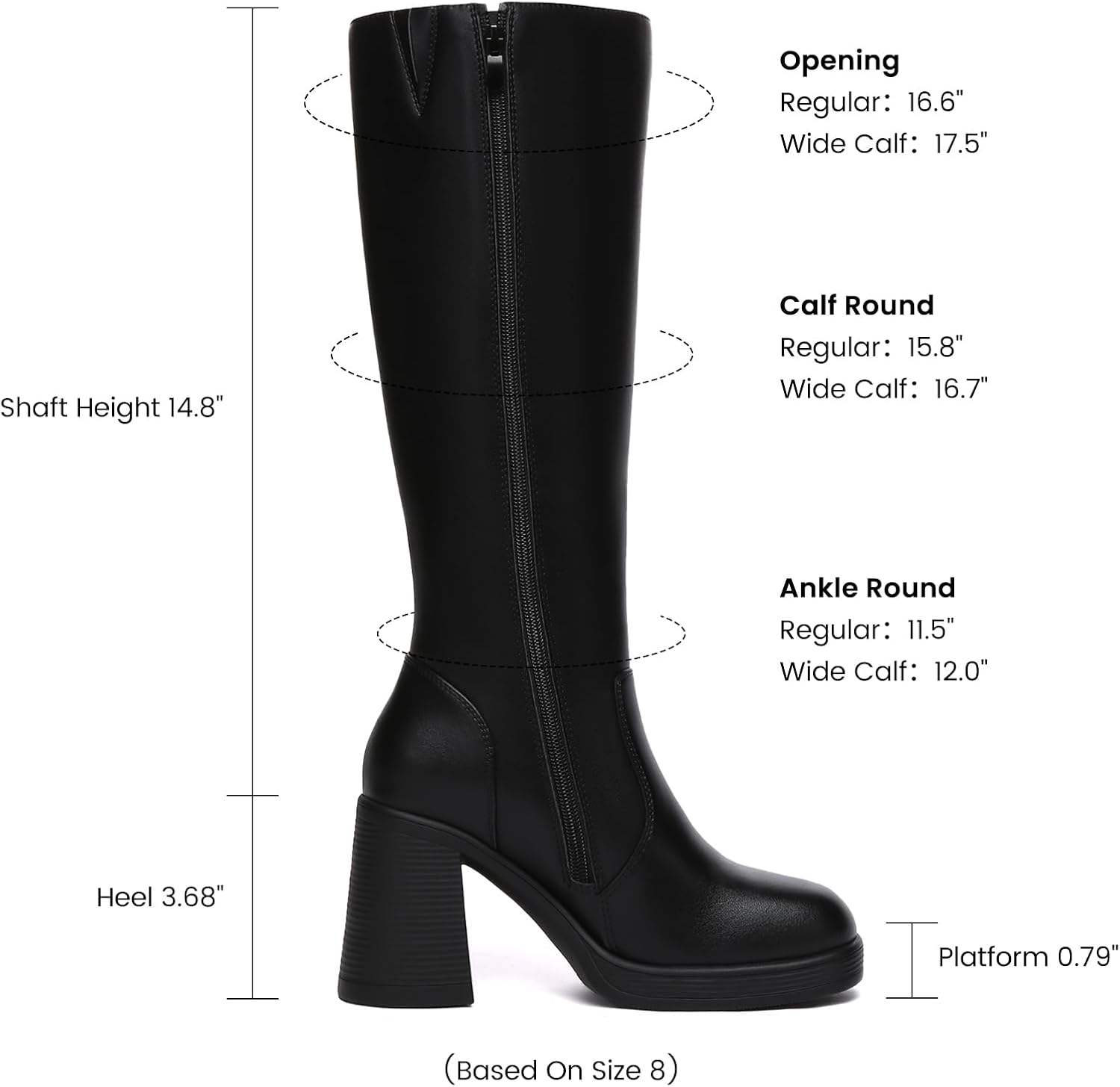 Detalle 2 de Athlefit Knee-High Boots with Wide-Calf Fit, Side Zipper and 3.68-Inch Heel
