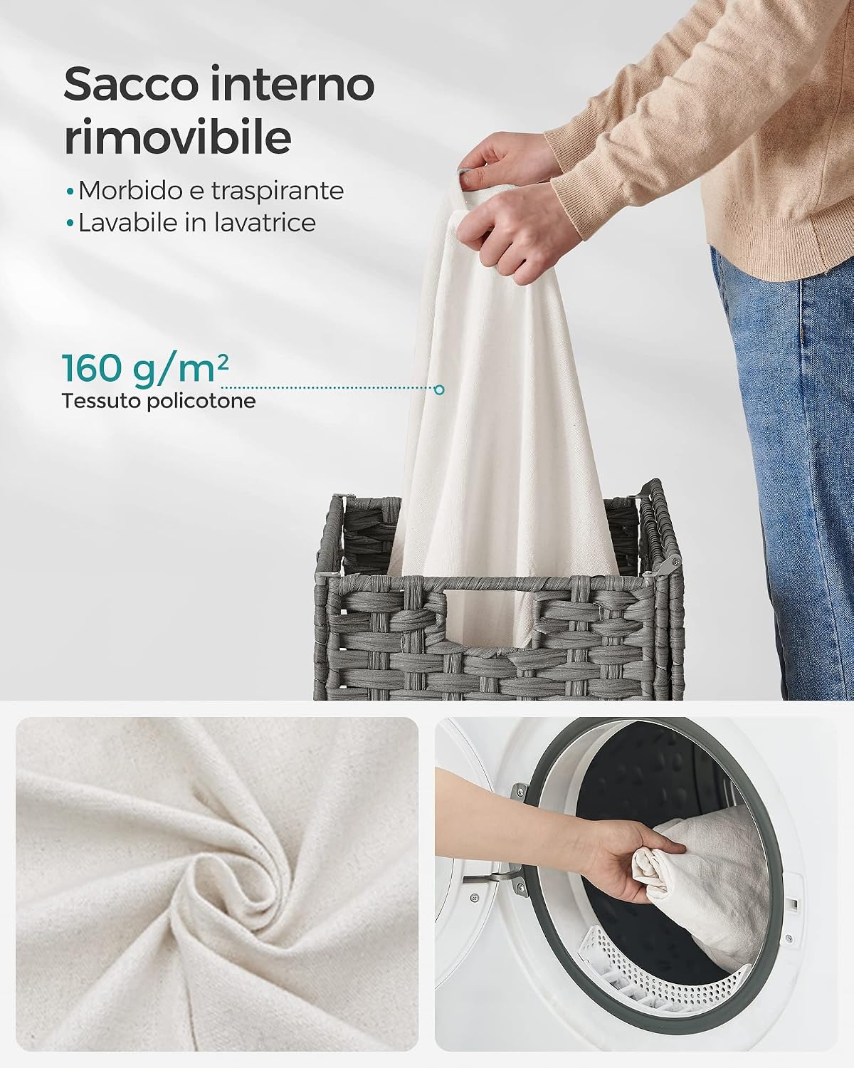 Detalle 2 de SONGMICS Cestino portaoggetti 90 L con coperchio
