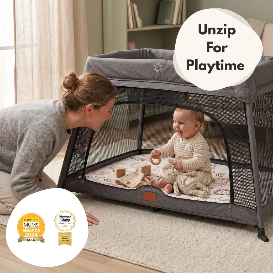 Detalle de Venture Airpod Travel Cot – Lightweight Foldable Baby Cot with Newborn Insert, Mattress, and Playpen Function (Dark Grey)