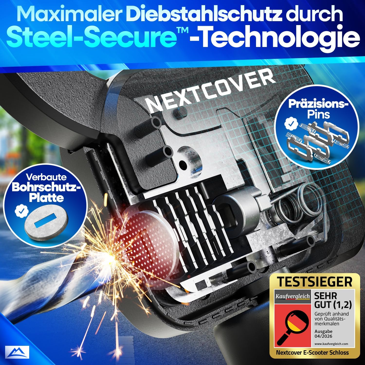 Detalle de NEXTCOVER E-Scooter Schloss – Steel-Secure-Technologie, 90 cm Kettenschloss