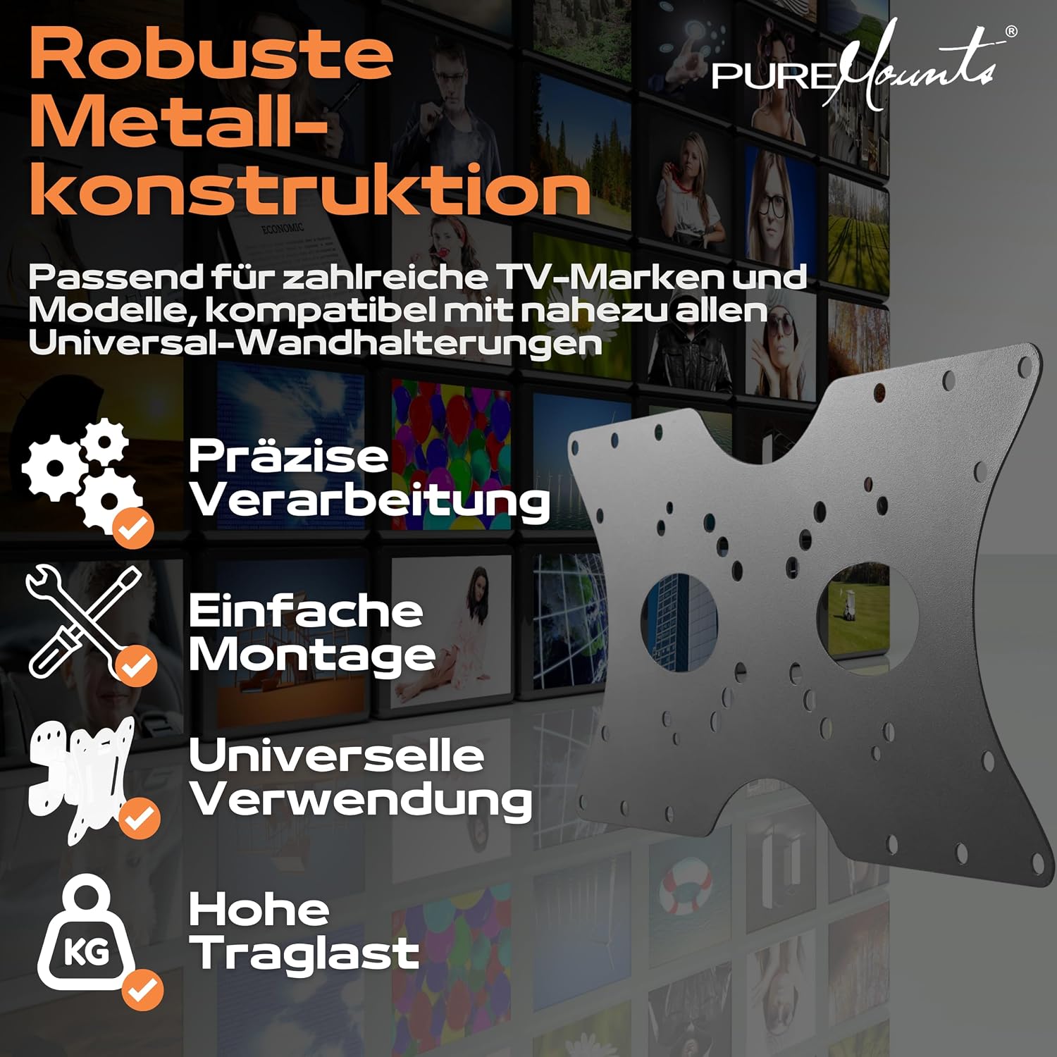 Thumbnail 6 de PureMounts Adaptateur Vesa — Plaque d’adaptation universelle 50x50 à 400x200 mm (Noir)