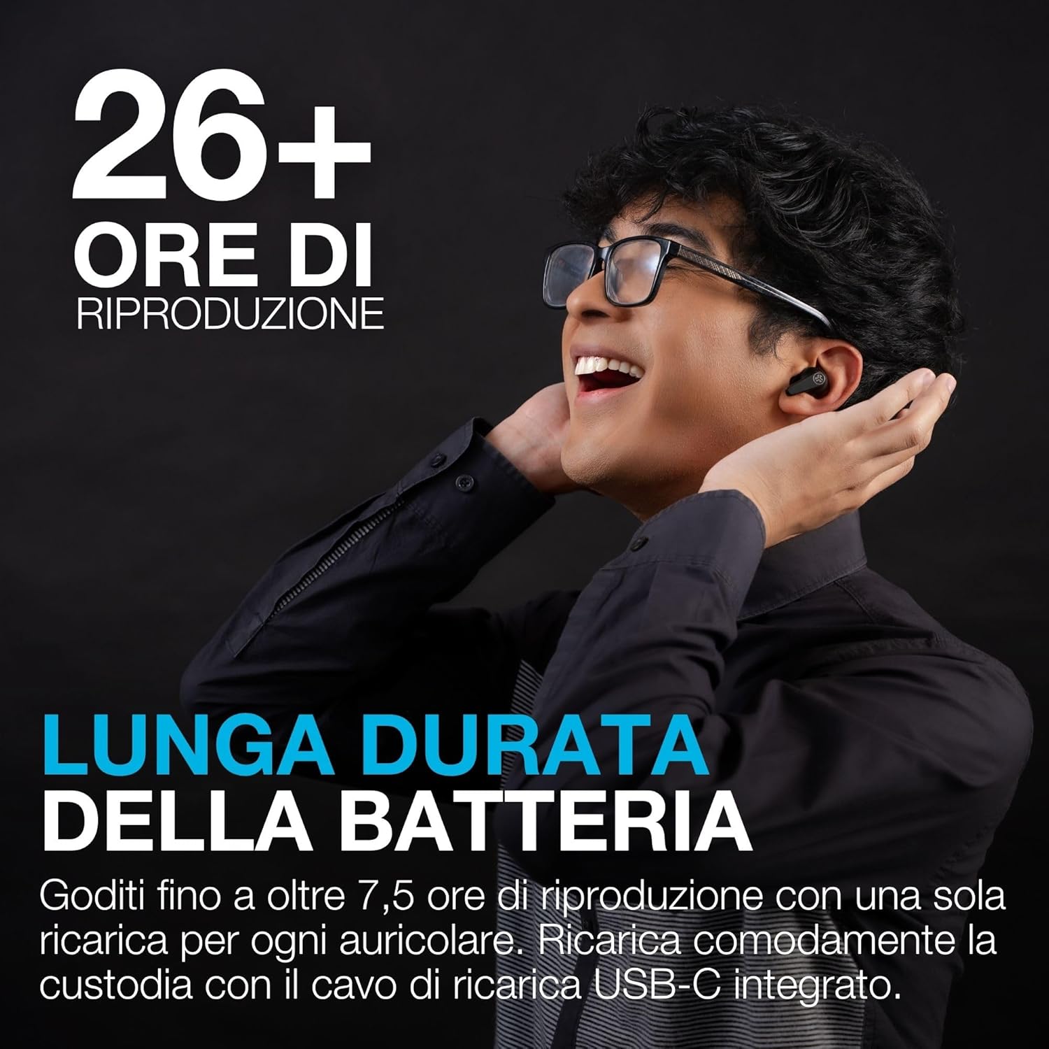 Thumbnail 3 de JLab Go Pods ANC — Auricolari Bluetooth con cancellazione attiva del rumore ibrida, IP55 e autonomia fino a 26 ore, Nero