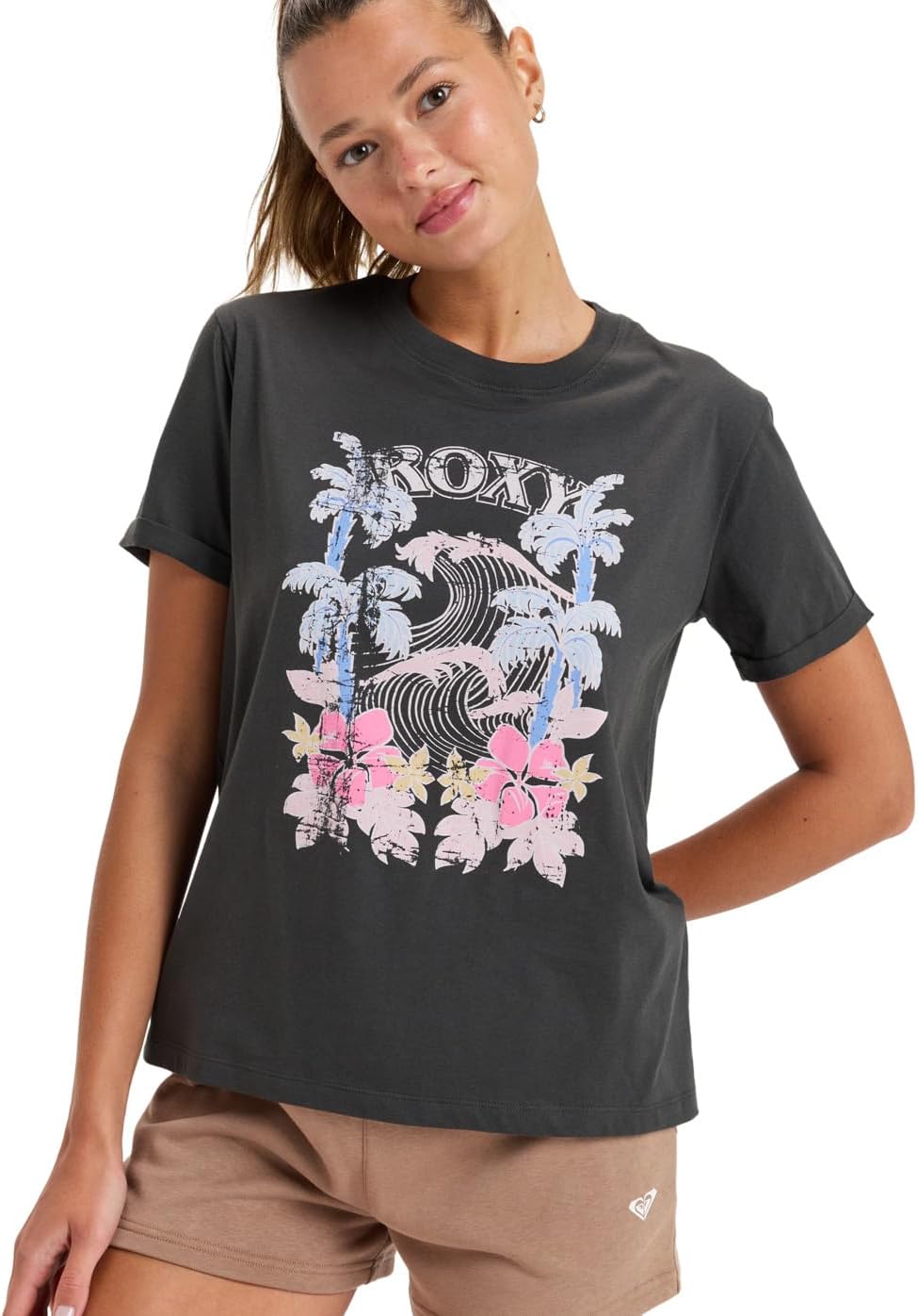 Detalle de Roxy Oceanregular Poster T-Shirt Femme (Lot de 1) – coupe classique, confort et durabilité