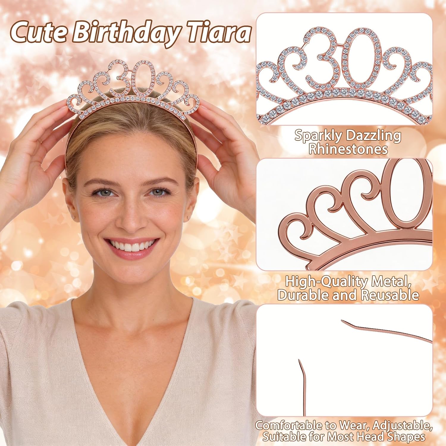 Detalle de TUZELIYA 30th Birthday Gifts Set for Women: Sash, Crystal Tiara Crown, Socks and Badges