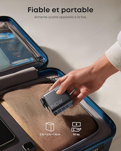 Detalle de Anker Chargeur USB C 140W, Adaptateur Ordinateur 4 Ports - Compact et rapide