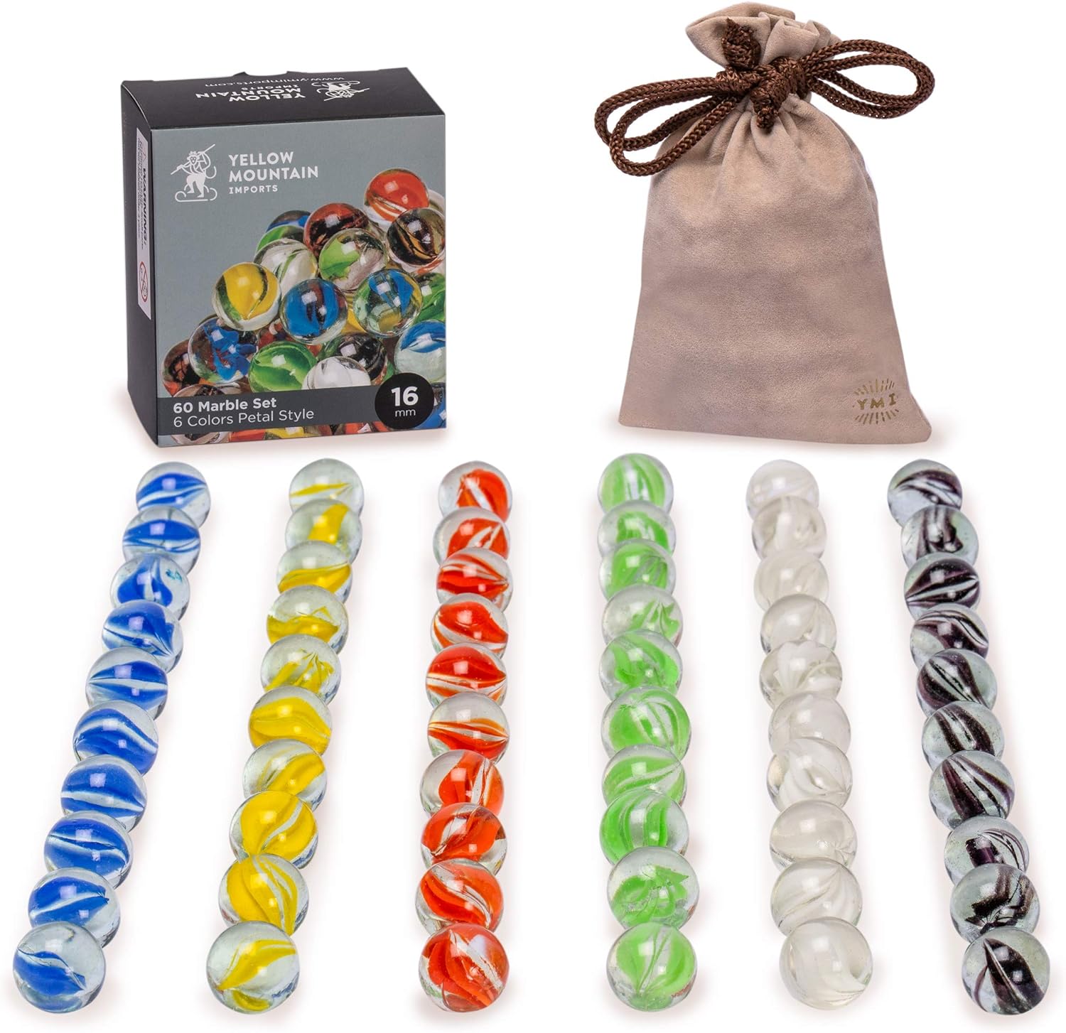 Detalle de Yellow Mountain Imports 60 Pieces Translucent Glass Marbles with Petal Design – 16mm