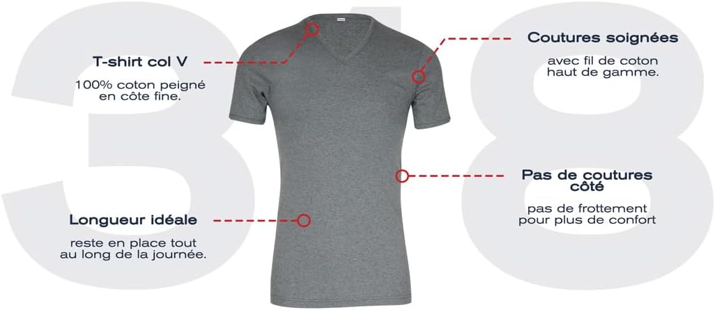 Thumbnail 4 de Eminence - T-shirt Col V pour Homme en Côte Fine 100% Coton Peigné, Sans Couture Côté, Invisible Sous Chemise