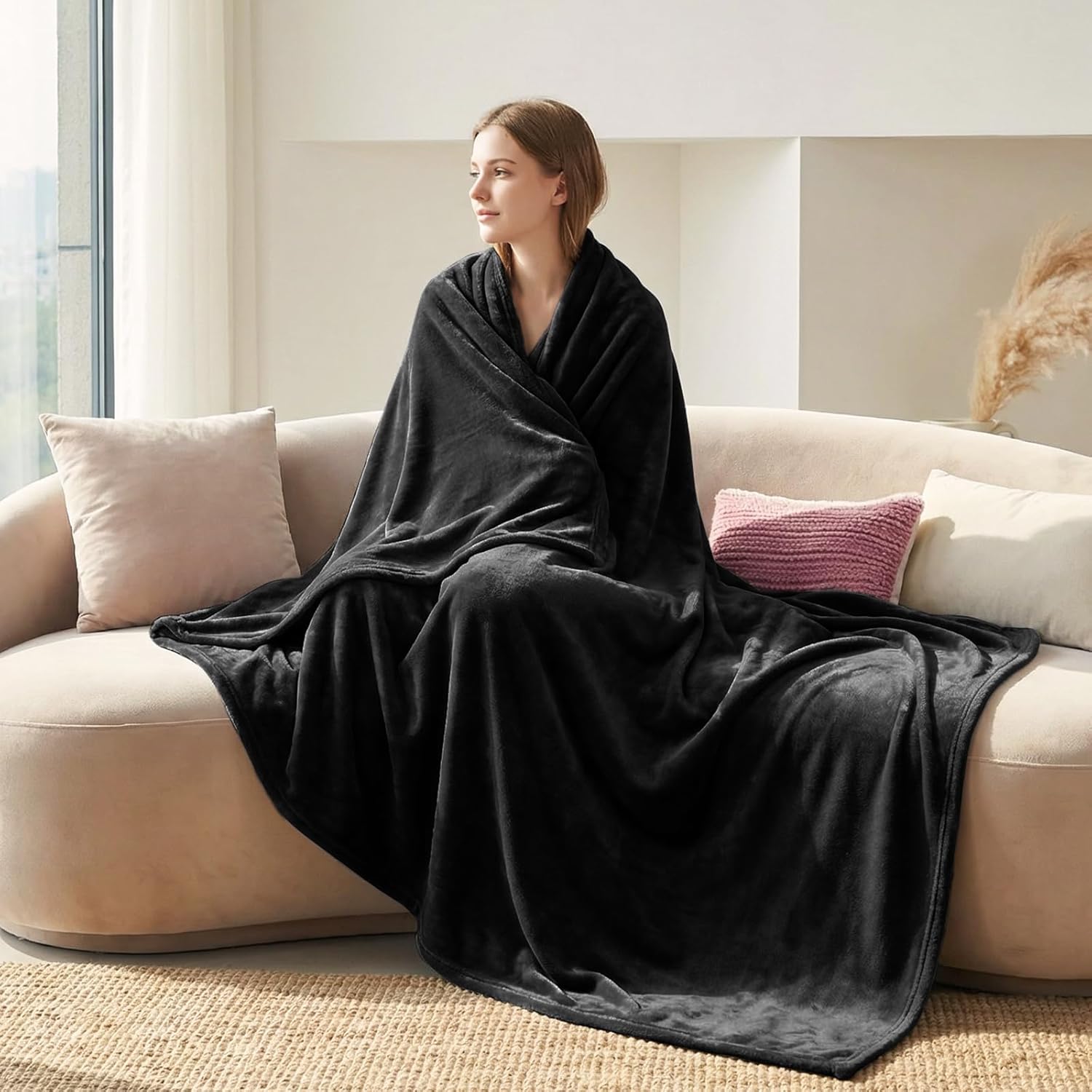 Thumbnail 1 de CozyLux Flauschdecke 150x200 cm (XL) aus Flanell – warme Kuscheldecke für Sofa und Bett, schwarz
