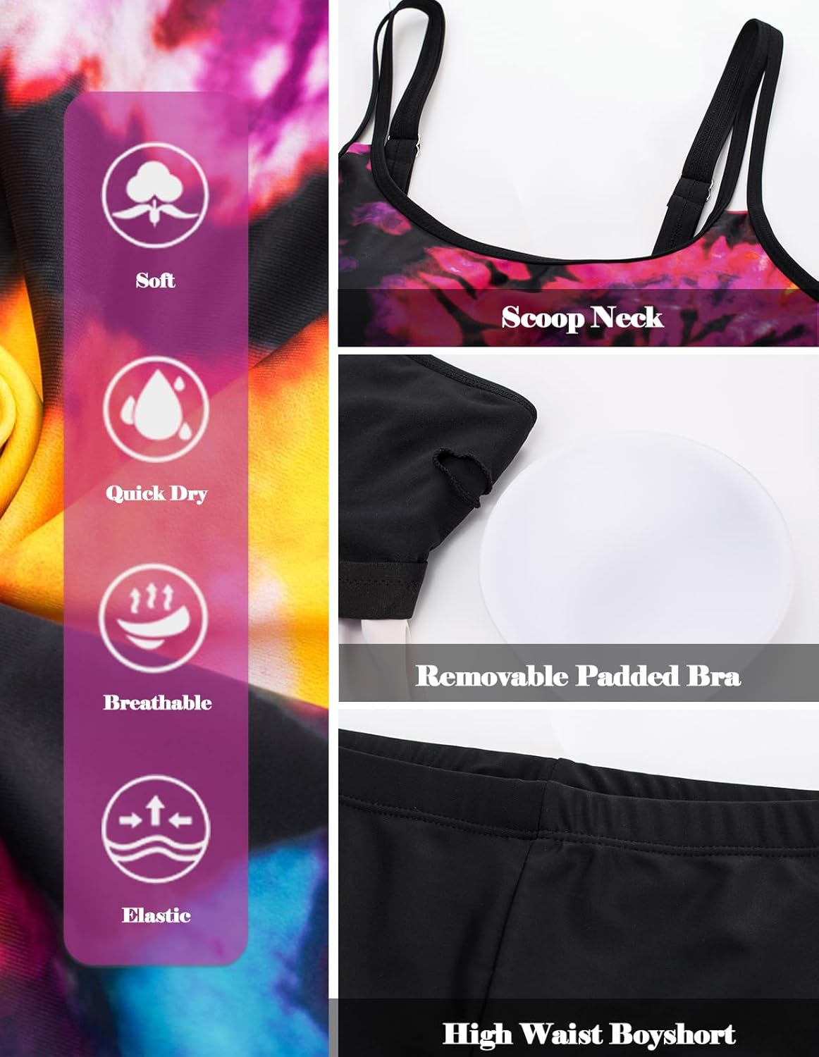 Thumbnail 4 de Hanna Nikole Women's Tankini Swimsuits Two Piece Tummy Control Bathing Suit Modest Swim Top with Shorts Plus Size Swimwear