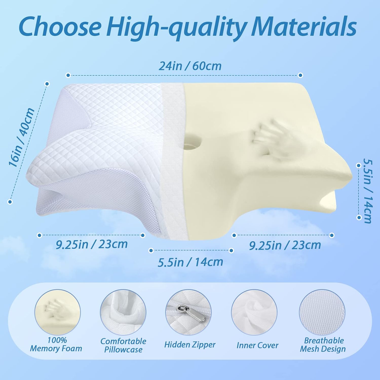 Thumbnail 2 de HOMCA PL02 Memory Foam Cervical Pillow, Two-Sided Design, Arm Grooves