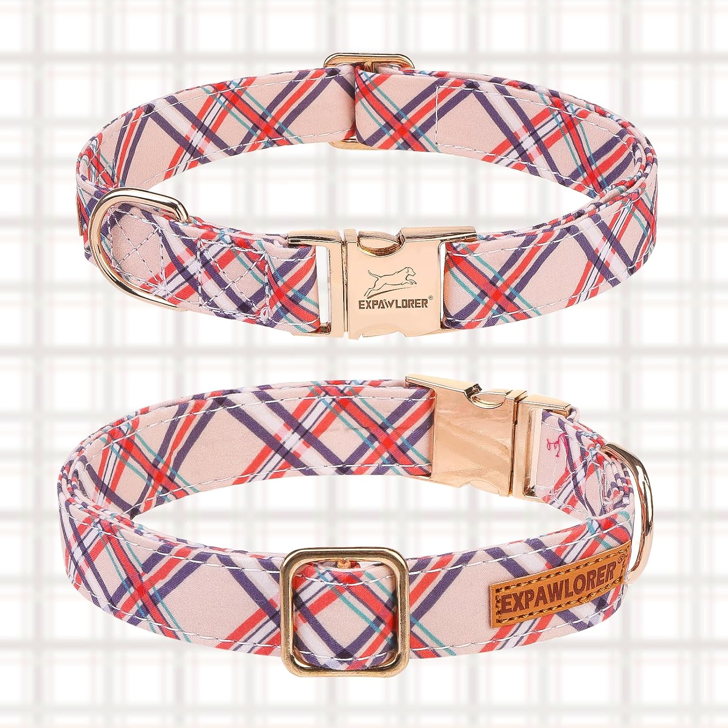 Thumbnail 6 de EXPAWLORER Cute Dog Collar (Plaid M) with Removable Bow Tie and Quick Release Metal Buckle