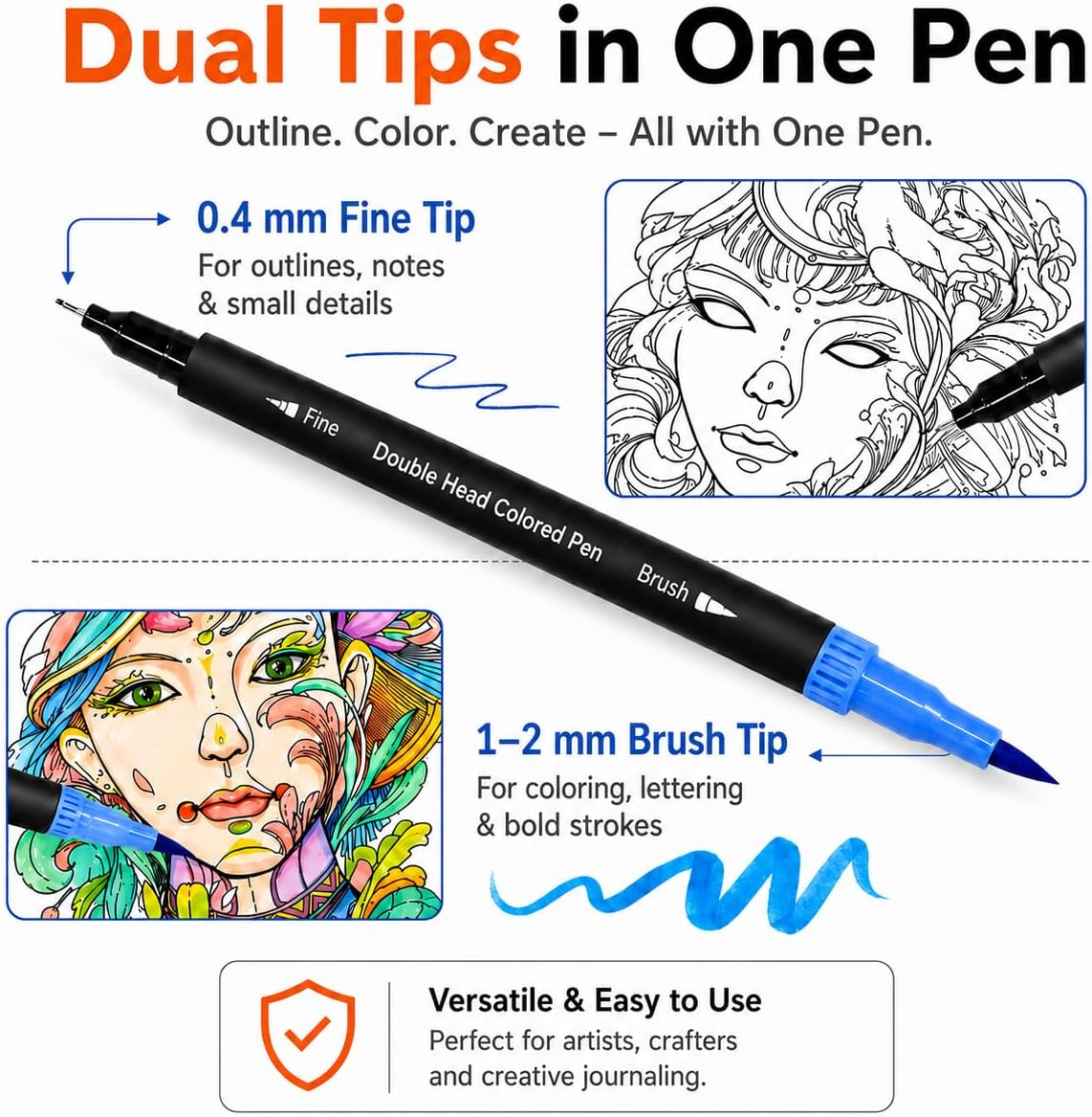 Thumbnail 1 de FZMIT 24 Colouring Pens: Dual-Tip Brush Pens and Fineliners for Creative Drawing