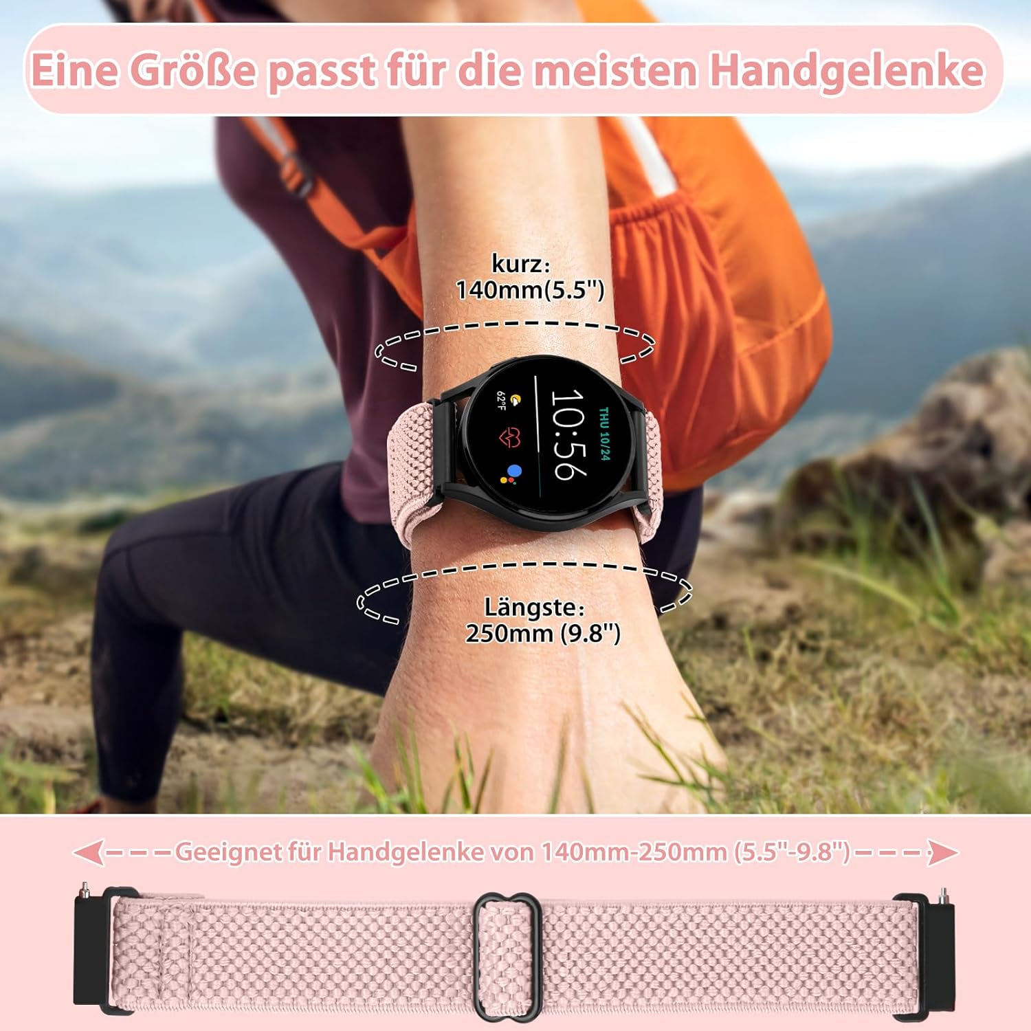 Thumbnail 4 de SHIJZWD elastisches Uhrenarmband mit Schnellverschluss (Nylon, 16–24 mm) – verstellbare Sport-Loop