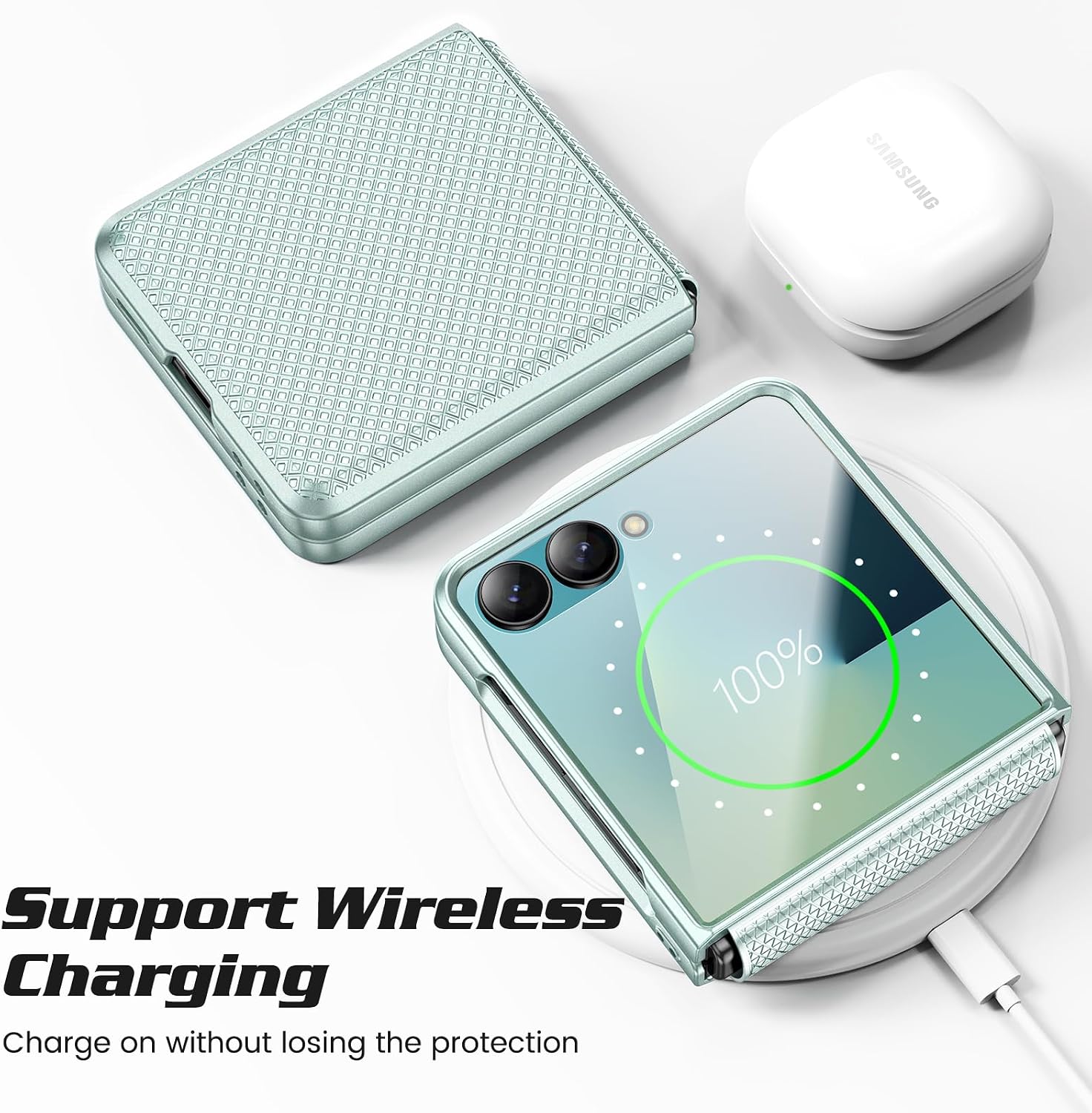 Detalle de Doeshine Slim Fit Case for Samsung Galaxy Z Flip 7 with Back Screen Protector & Hinge Protection (Mint Green)