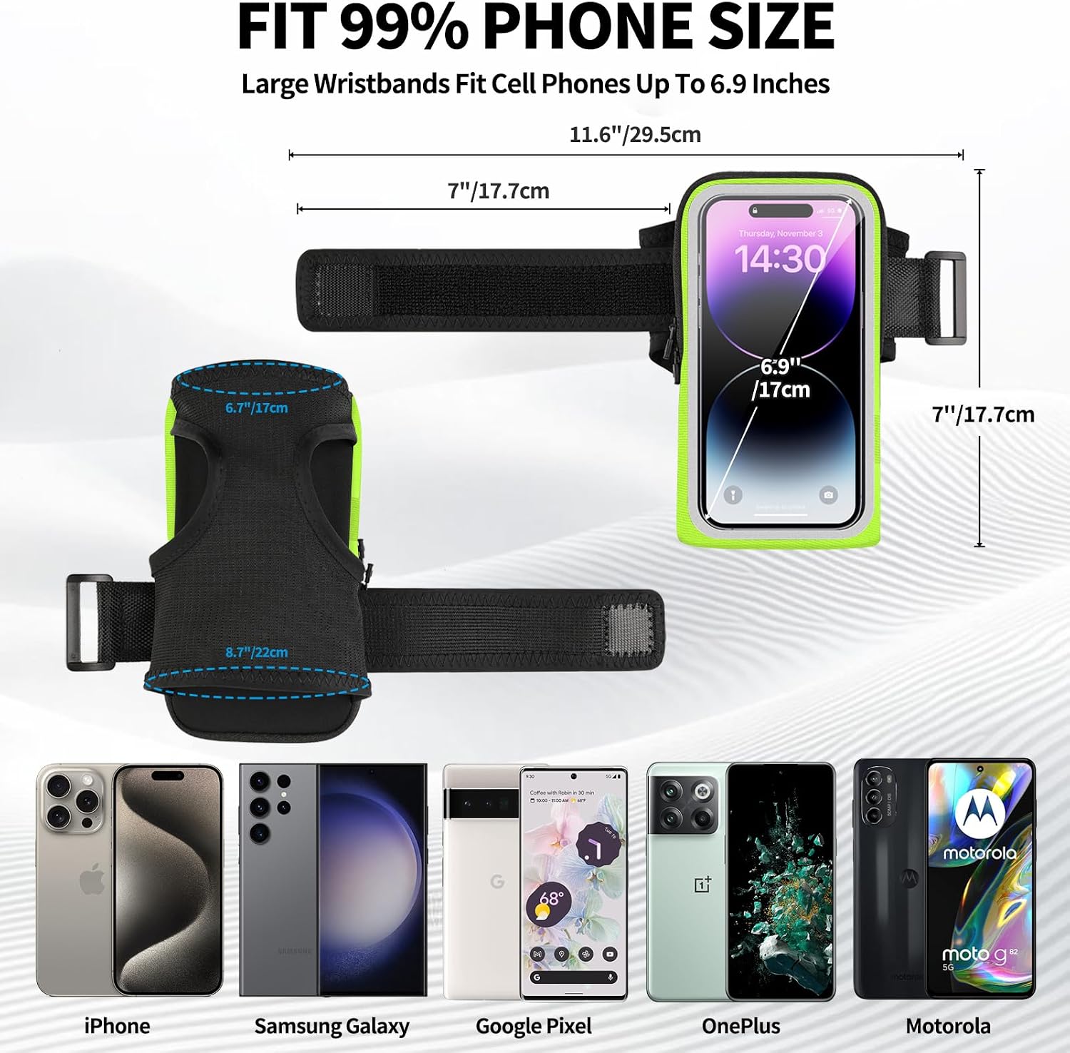 Detalle de Guzack 2-in-1 Sweatproof Running Phone Holder Armband for Up to 6.9" (Green)