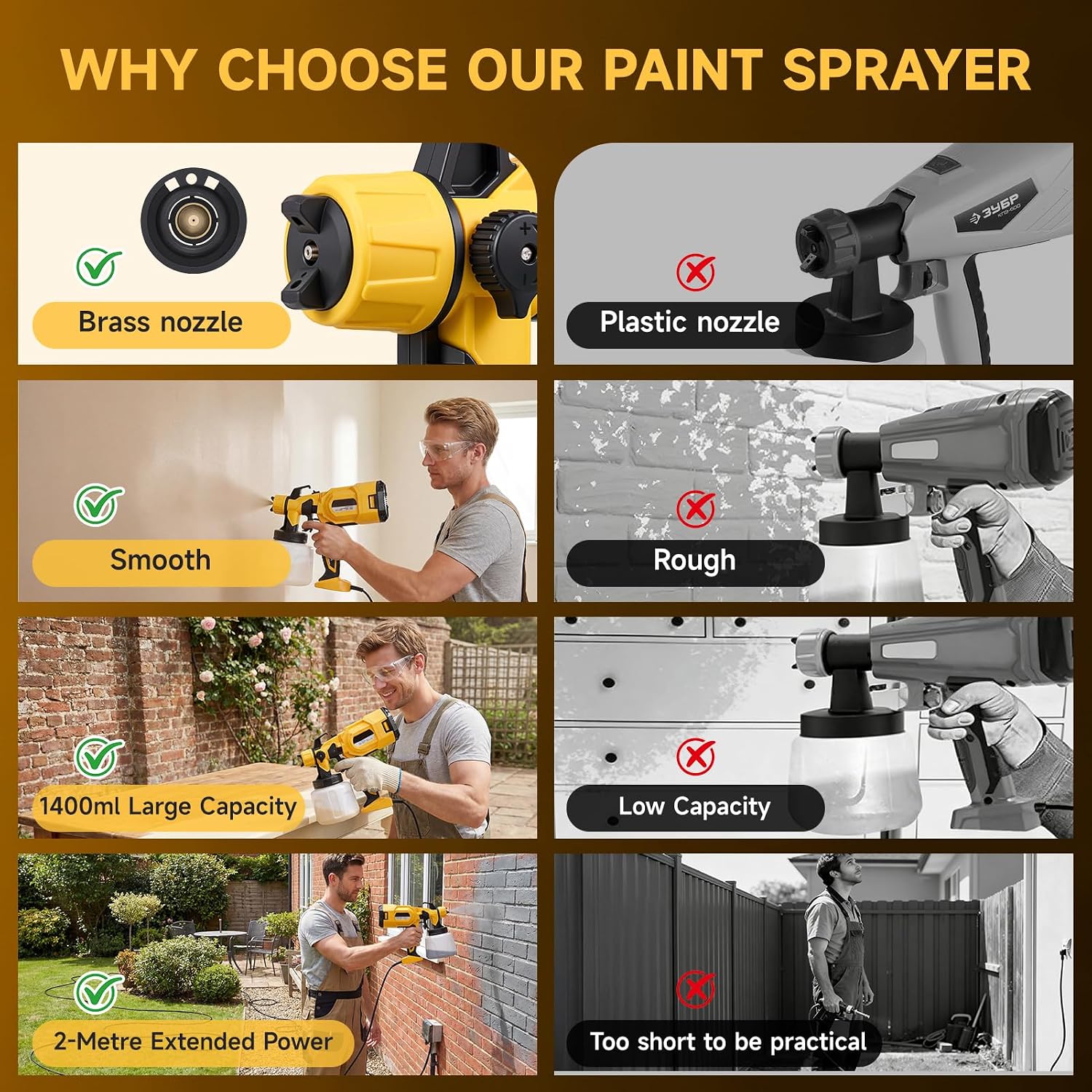 Thumbnail 4 de Fence Paint Sprayer for Walls and Ceilings – 700W HVLP with 1400ml Cup and 5 Nozzles