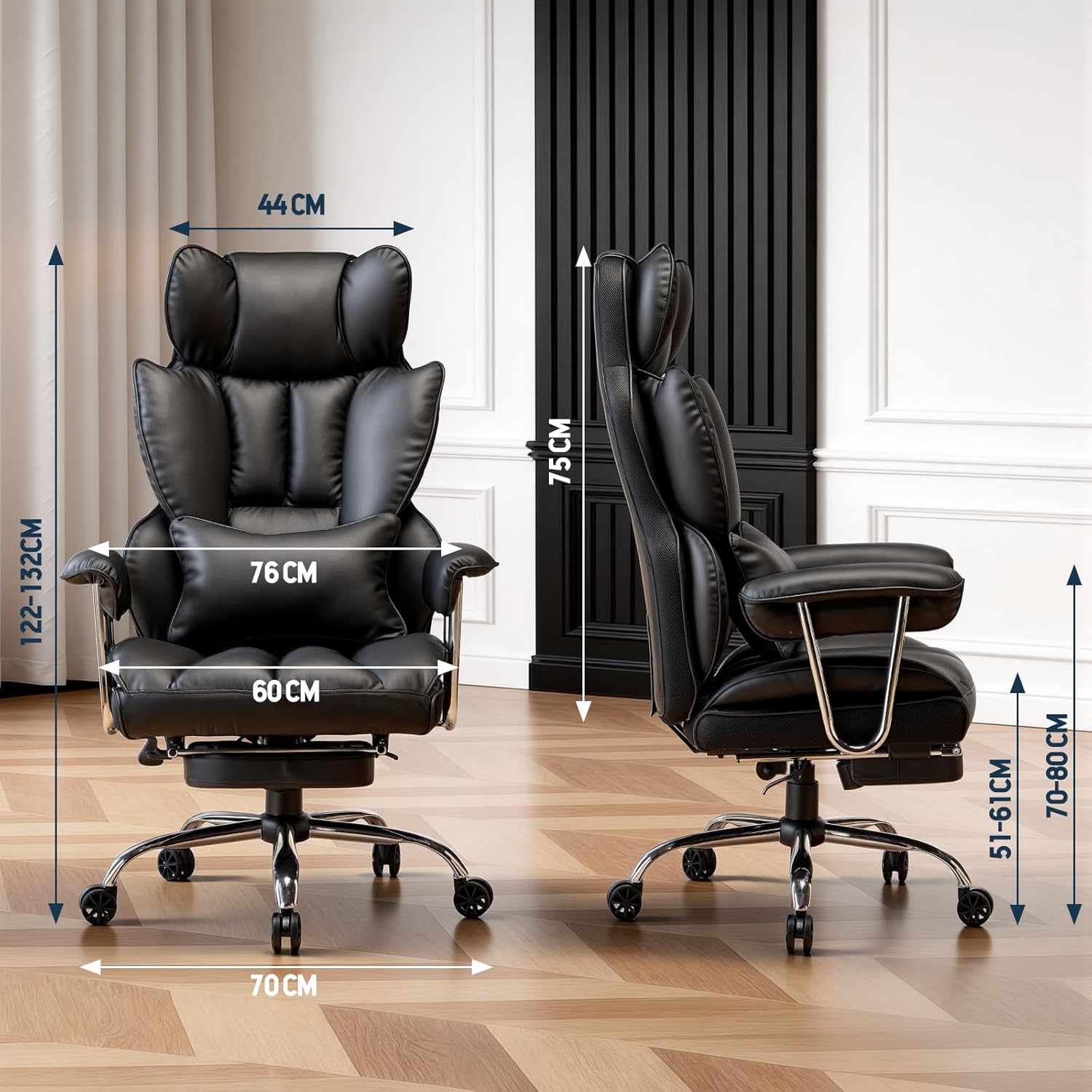 Thumbnail 1 de Efomao Bürostuhl – Chefsessel Ergonomischer bis 200 kg, PU-Leder, Fußstütze & Lendenwirbelstütze, höhenverstellbar