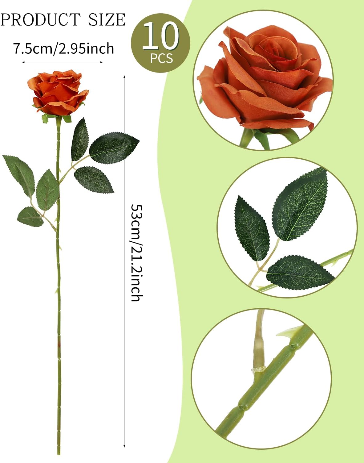 Thumbnail 2 de LEUCHTAMOR 10er Set Künstliche Rosen 54 cm – Seidenrosen mit langem Stiel, ideal für DIY, Hochzeiten und Heimdekoration