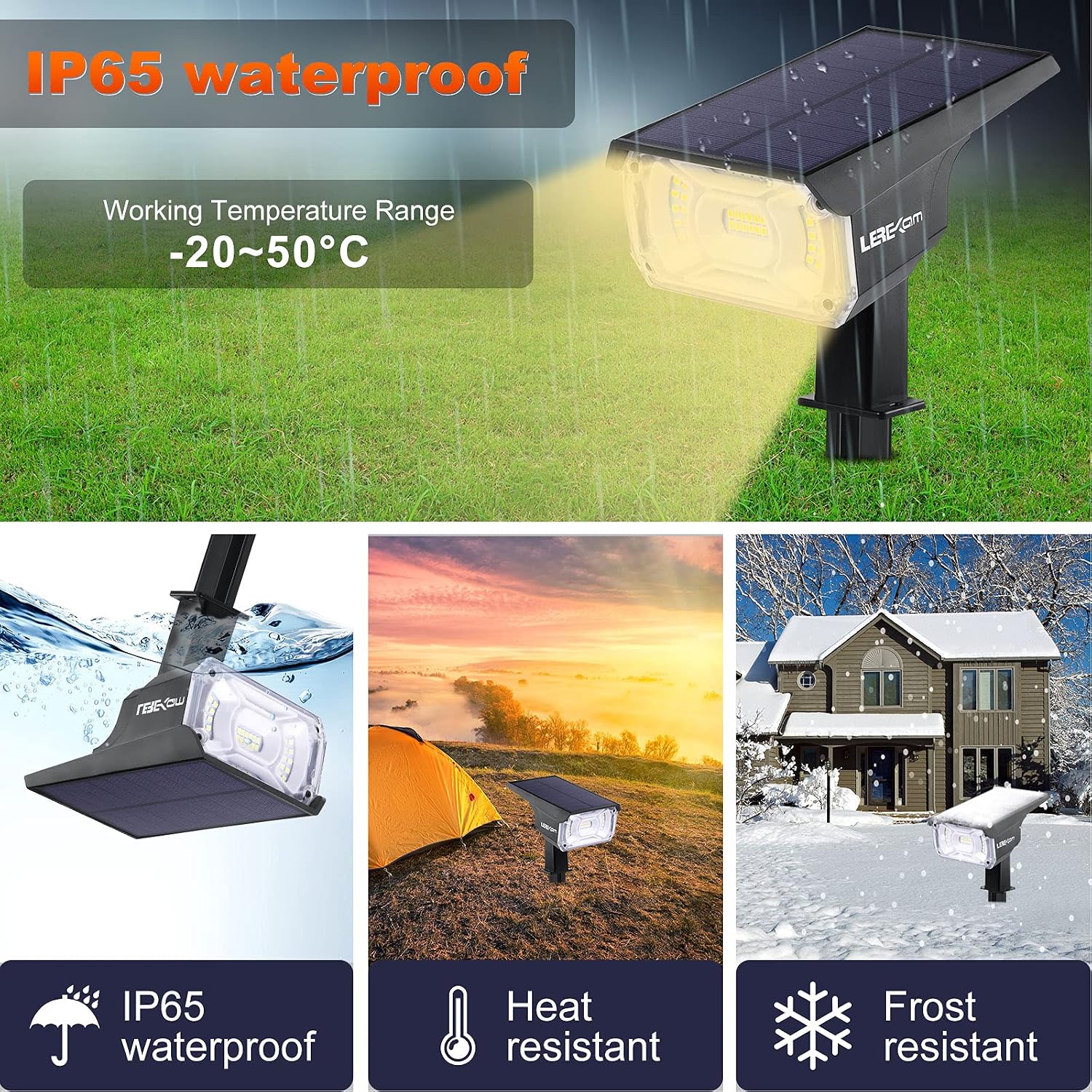 Thumbnail 1 de LEREKAM C2 Solar Landscape Spotlights, 40 LEDs, Warm White, IP65, 2-Pack