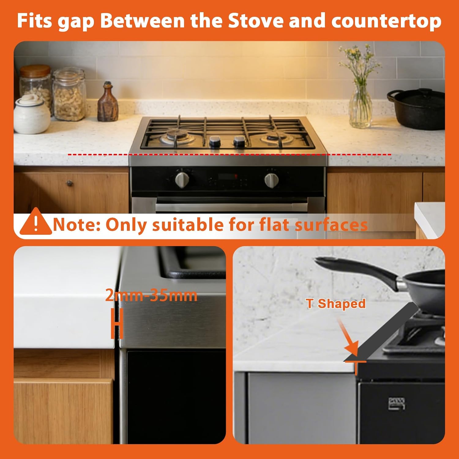 Detalle de DVYY T design stove gap covers, adjustable stainless steel 2-pack, 13.8–27.5 in.