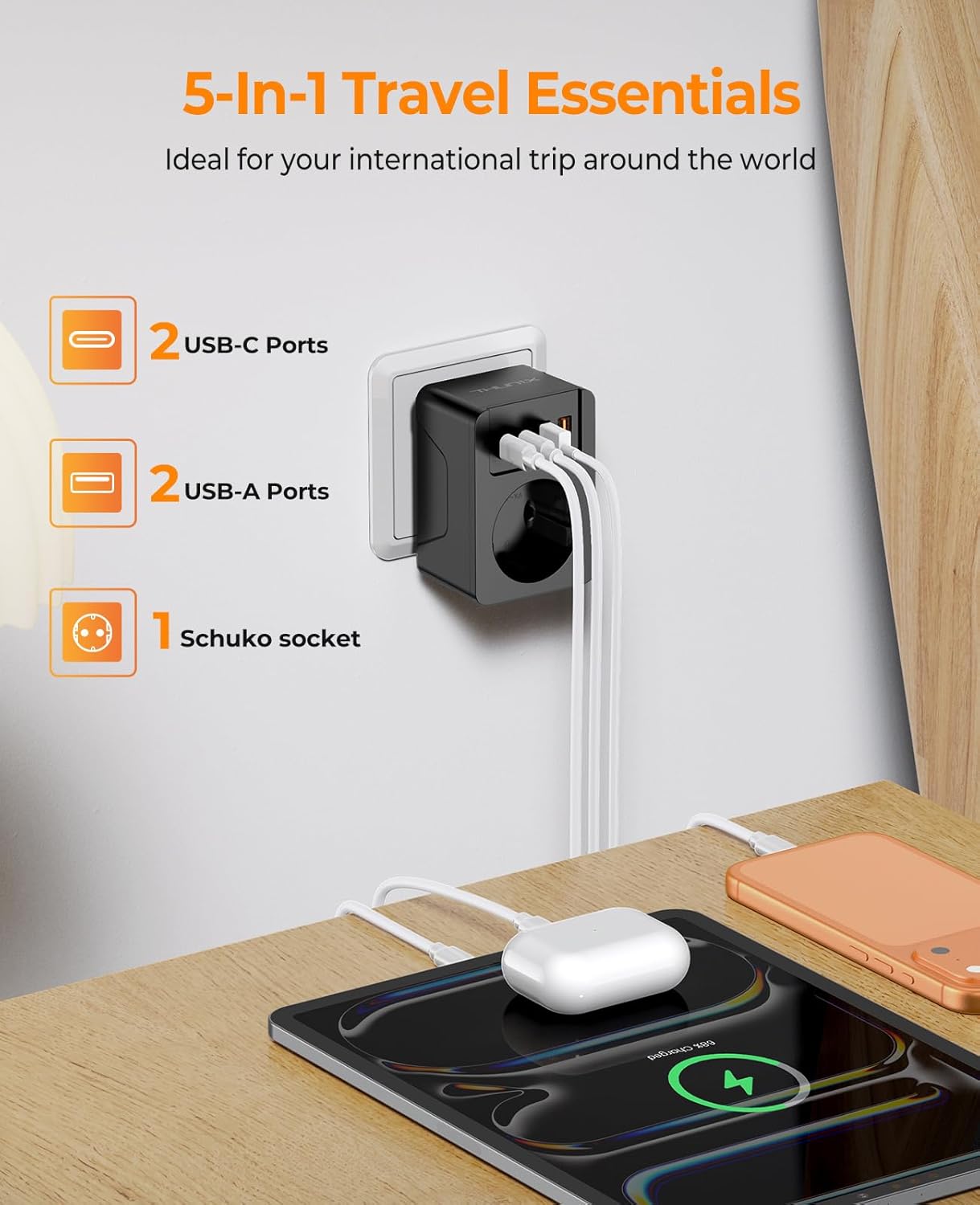 Thumbnail 6 de Adaptateur prise universelle France vers USA/UK/Japon/EU avec 4 fiches détachables, 2 USB et 2 USB-C (PD 20W)