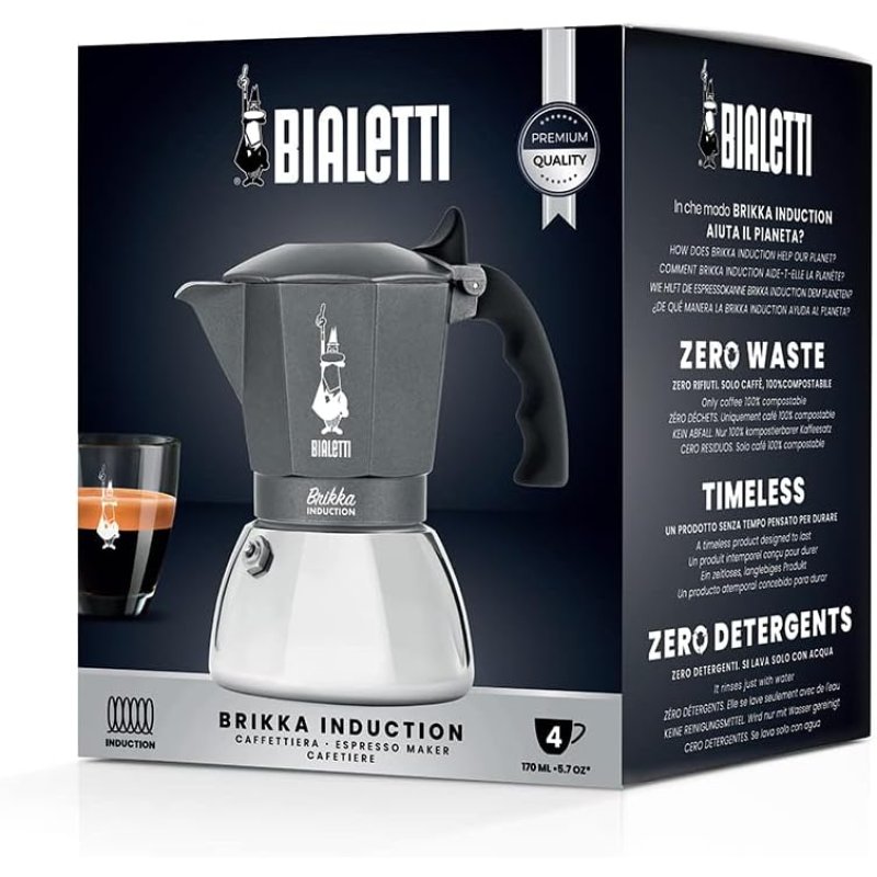Detalle 2 de Bialetti Brikka Induction Cafetera Italiana 4 Tazas Negro/Acero inoxidable