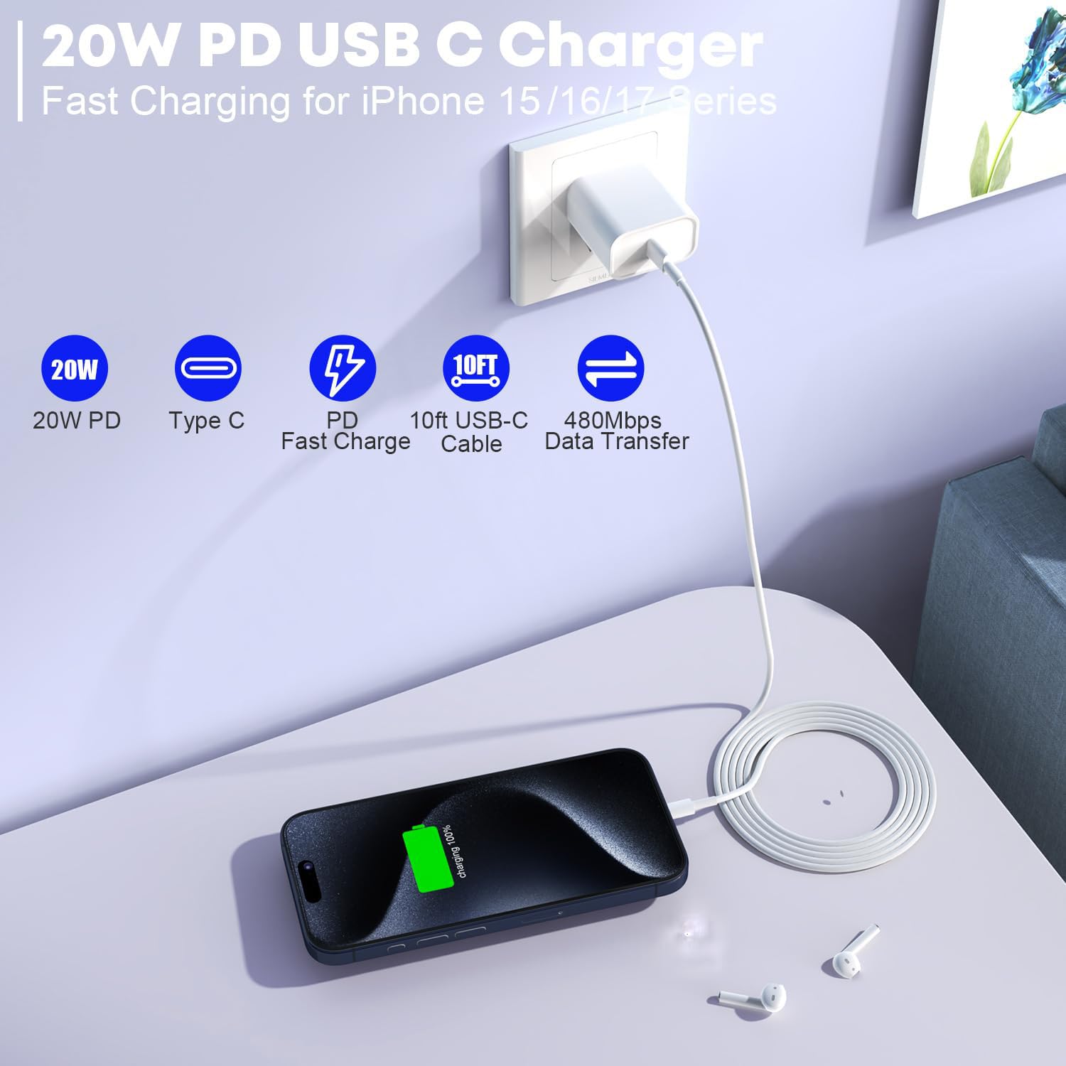 Detalle 2 de Fast Charger 20W 10FT USB-C for iPhone