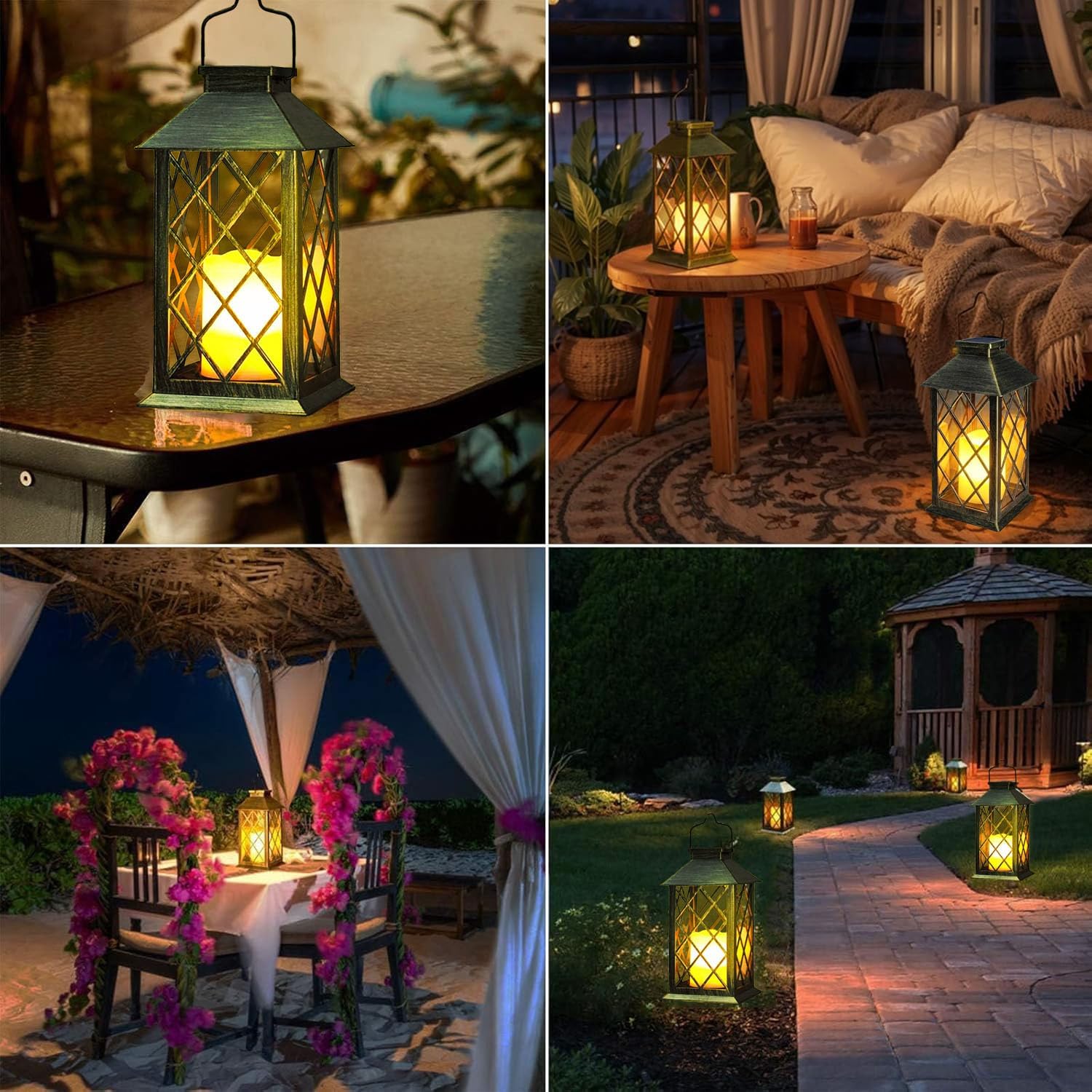 Thumbnail 1 de Yowin Solar Lanterns for Outside (2 Pack) 35cm Hanging Lanterns with Flickering LED Candle, Tempered Glass, IP44 – Bronze