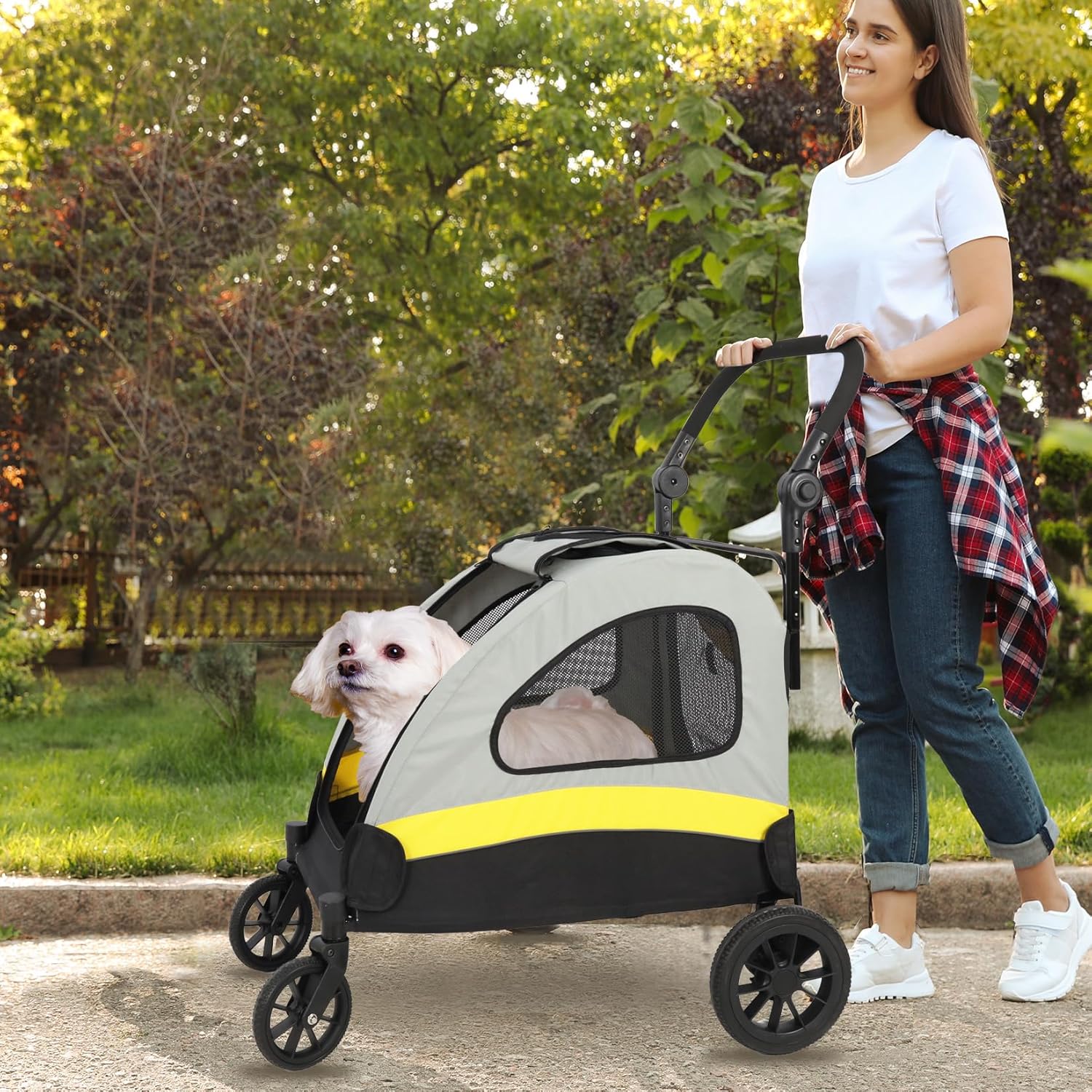 Detalle 2 de BingoPaw Travel Stroller for Dogs and Cats — 4 Oversized EVA Wheels, Heavy Duty Pet Pram (Loads up to 20kg)