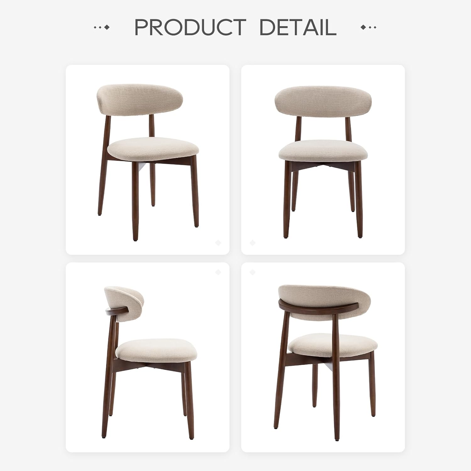 Thumbnail 3 de COLAMY modern dining chairs set with wooden legs – upholstered fabric seats with curved backrest