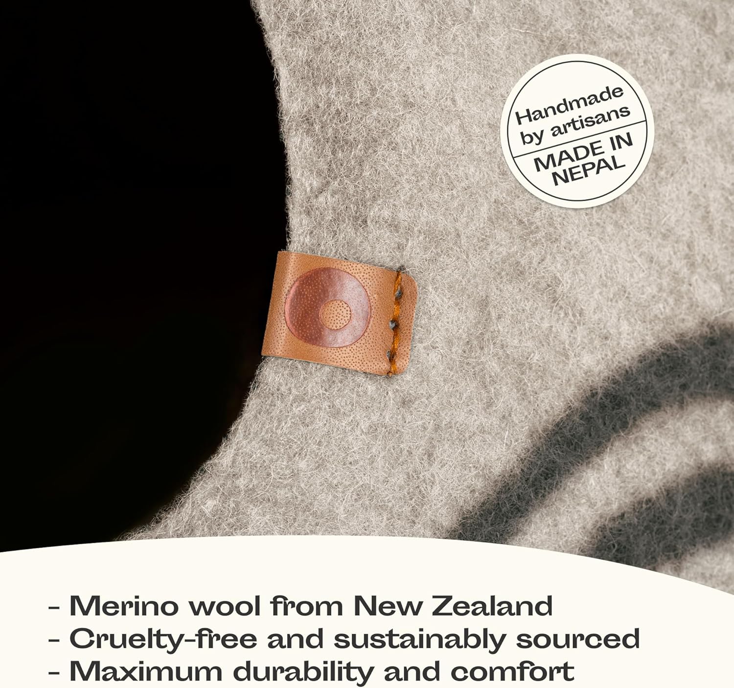 Detalle de MEOWFIA Cat Cave – Premium Handmade Merino Wool Felt Bed (Light Grey, Medium)