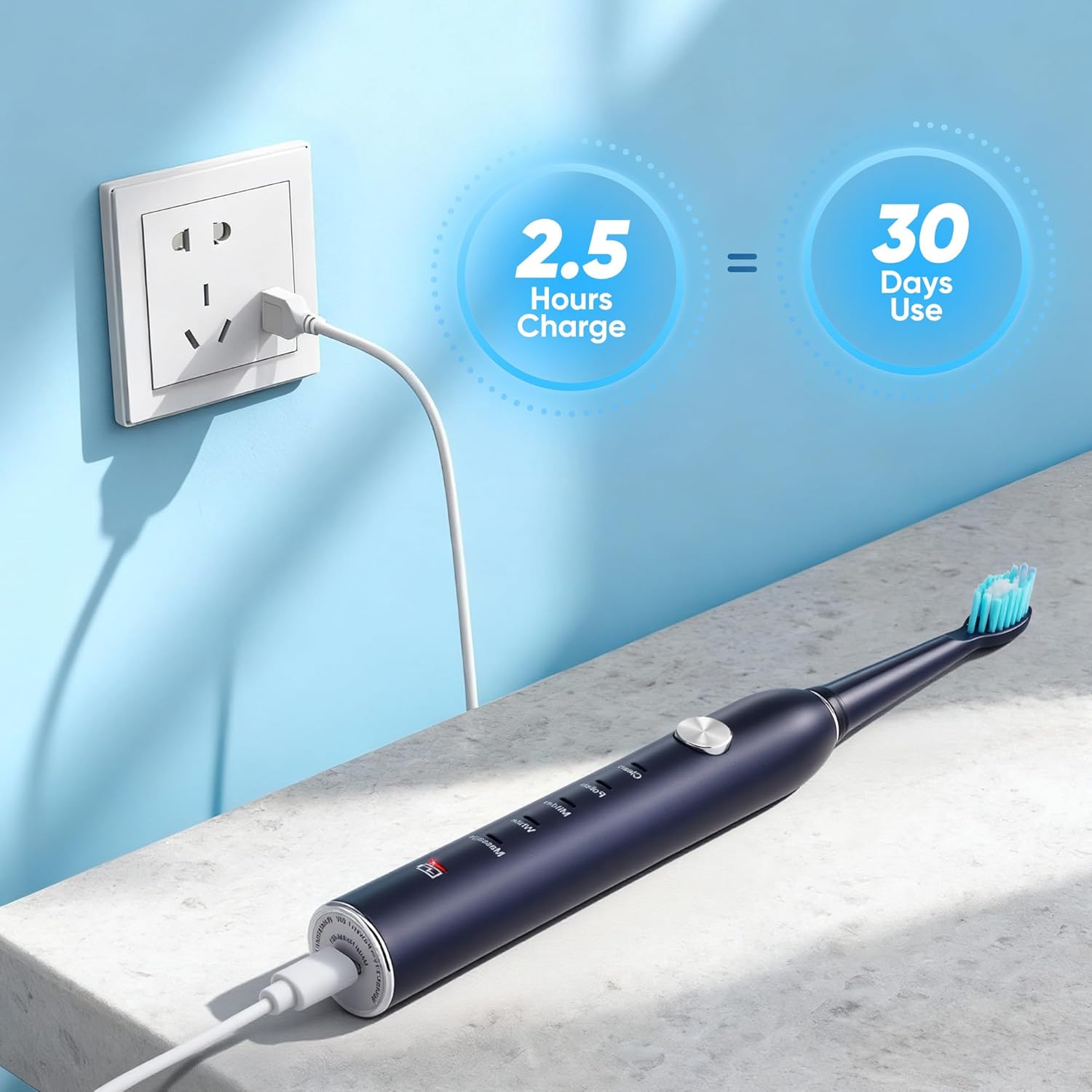 Thumbnail 3 de Yoomue Sonic Electric Toothbrush (Adults & Kids) in Navy Blue with 8 Replacement Heads