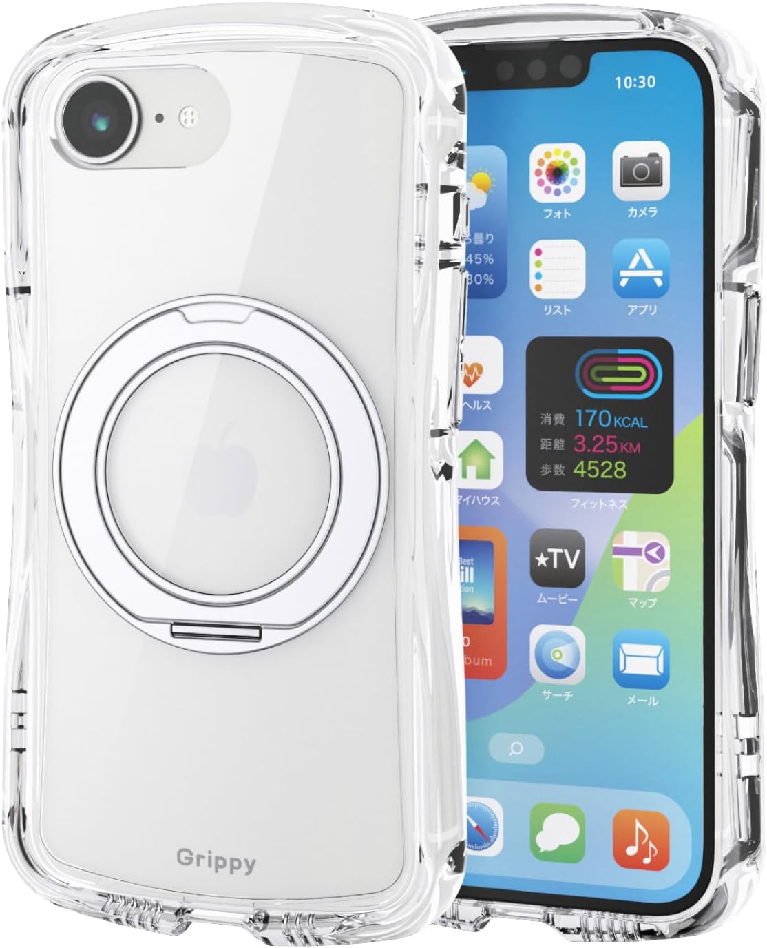 Detalle de エレコム PMWA26SGRSTKSV Grippy 回転式スタンド付きiPhoneケース クリア・耐衝撃・MAGKEEP対応