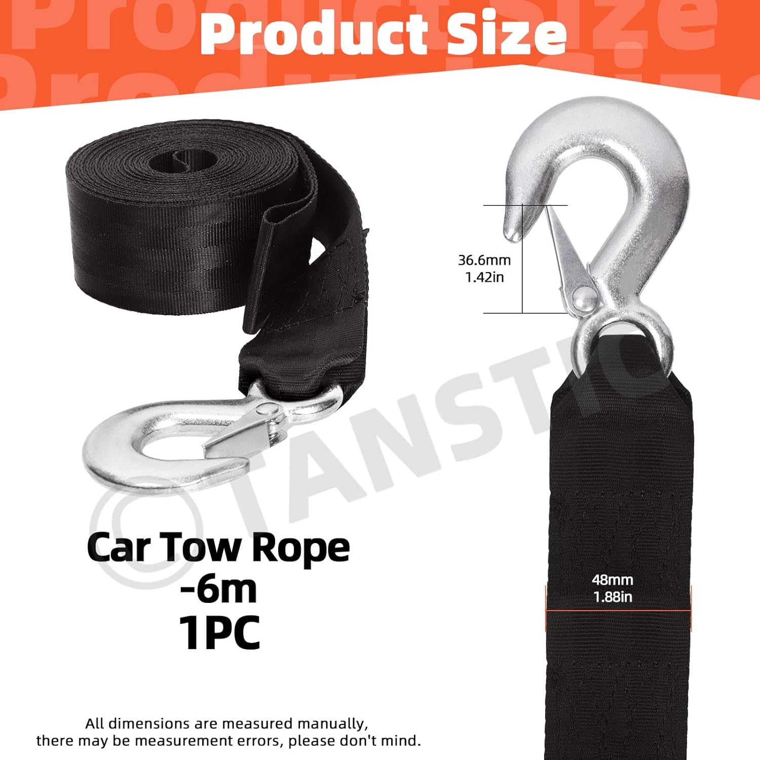 Thumbnail 1 de Tanstic 2 inch x 20 feet boat trailer winch strap with safety hook (4,400 lbs working load)